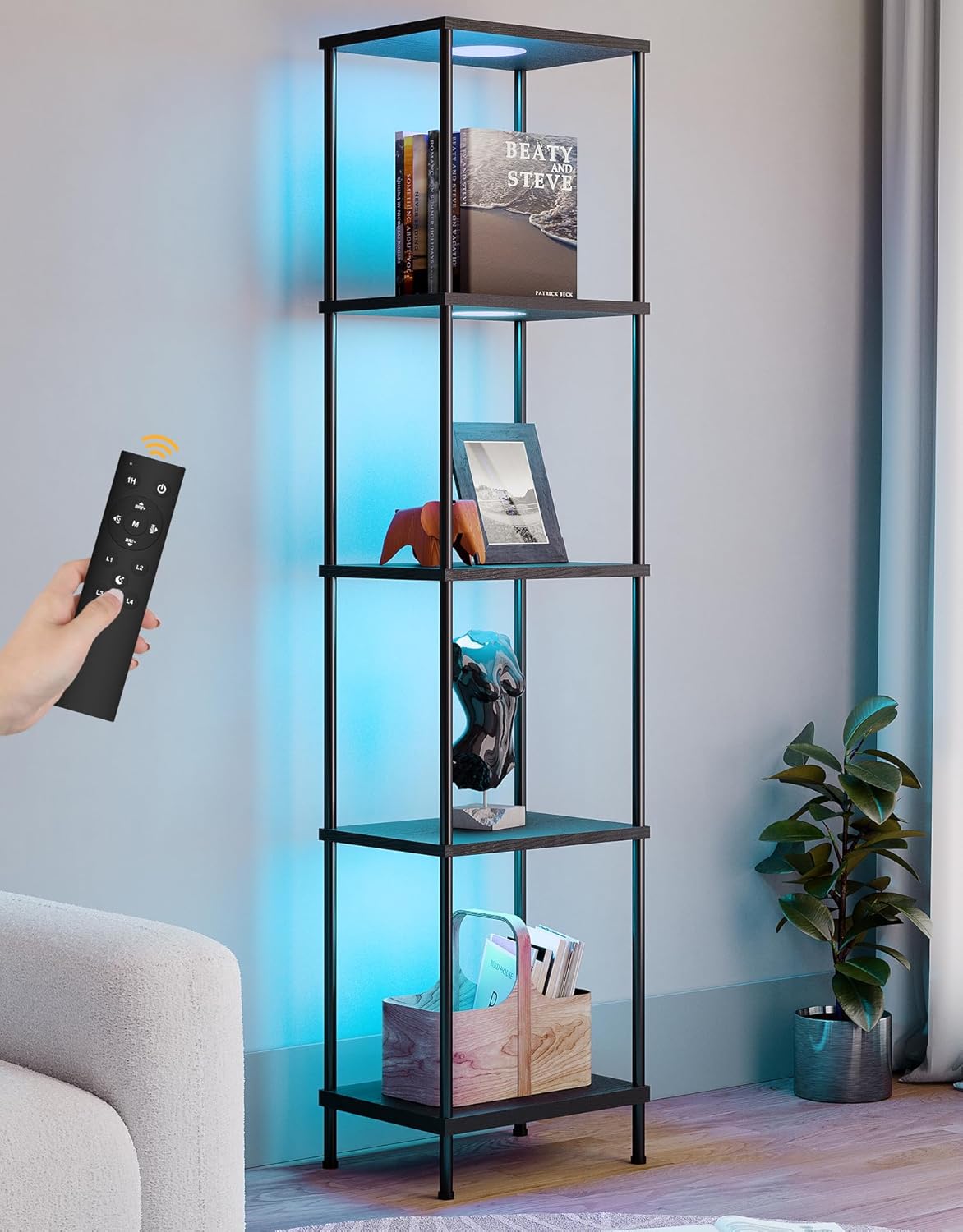 Display Shelf with RGBCW Light, Color Changing Curio Cabinet Floor Lamp with She...