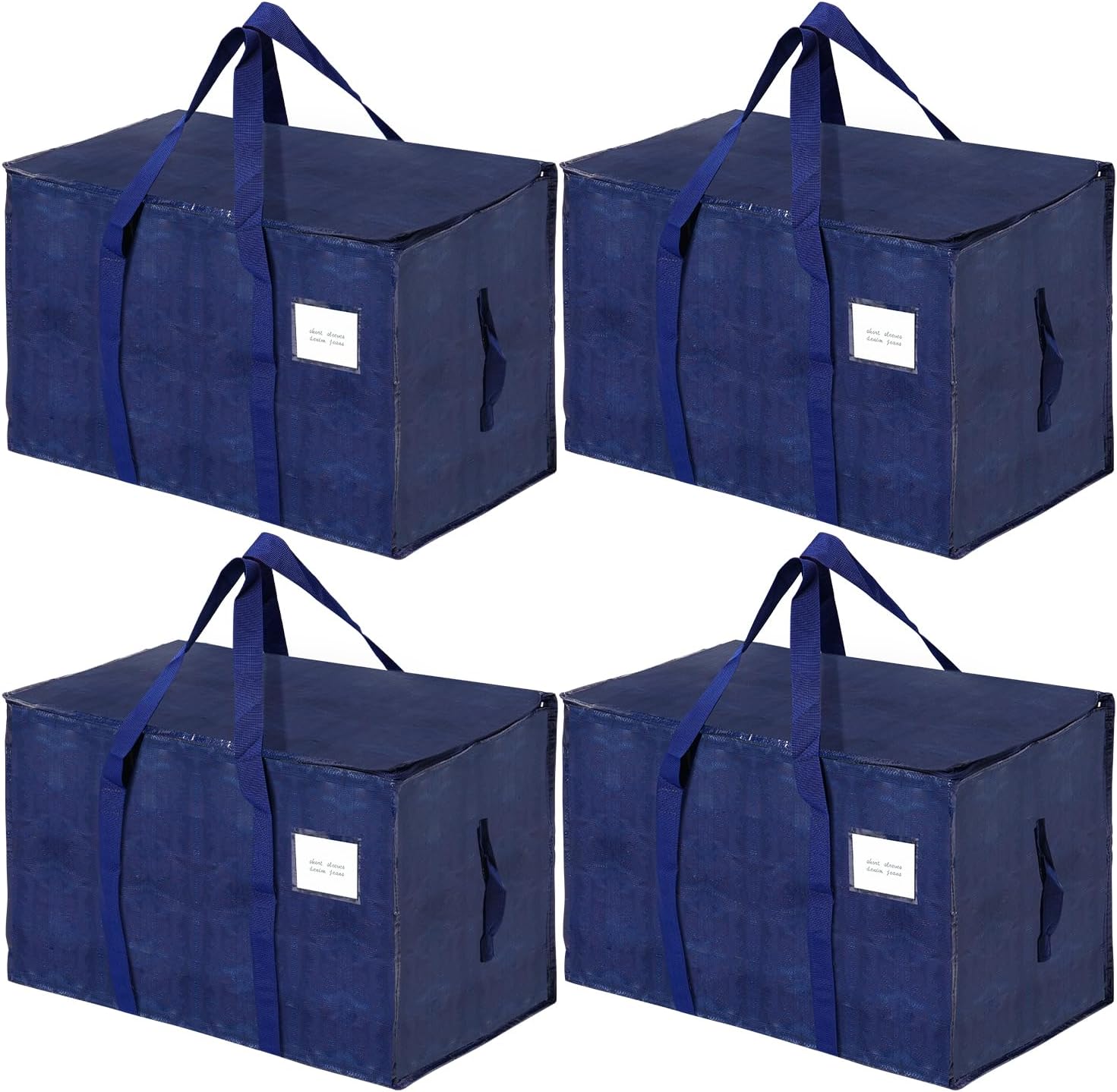 4 Pack Heavy Duty Storage Bags - Large Blue Moving Bags with Wrap Around Handle,...