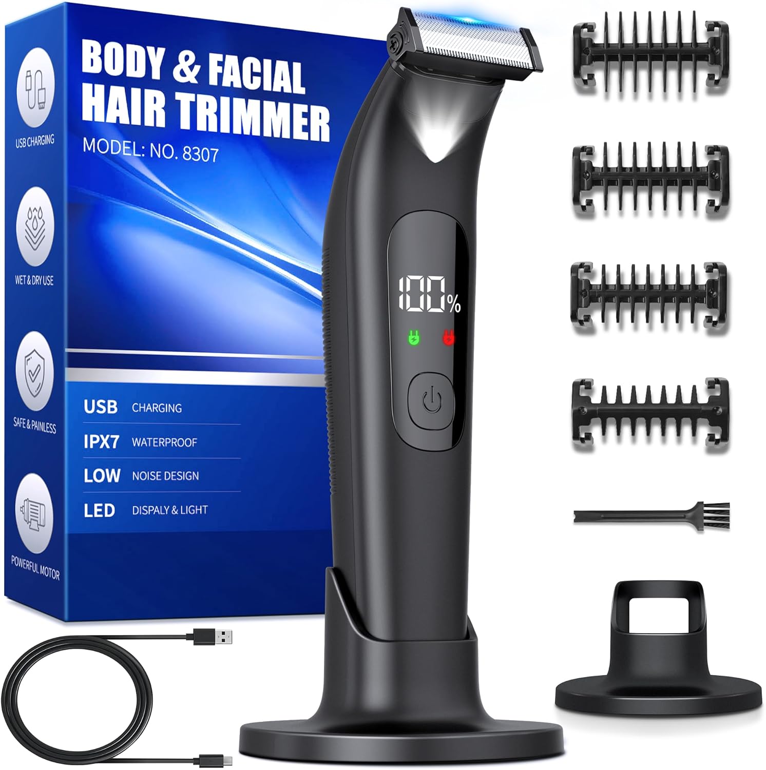 Body Hair Trimmer Beard Hair Trimmer Men with LED Display & LED Light,Intimate B...
