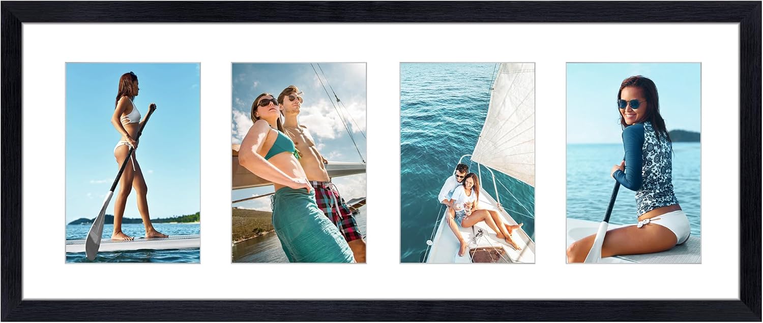 Giftgarden 4x6 Picture Frame Collage 4 Opening, 8x20 Frame Matted to Four 4x6 Ph...