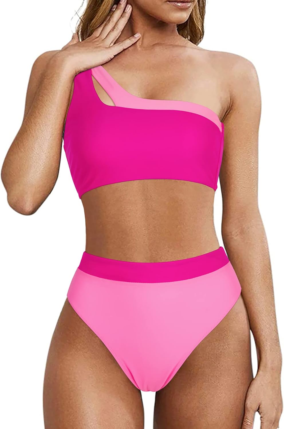 MOOSLOVER Women Cutout One Shoulder High Waisted Bikini High Cut Two Piece Swims...
