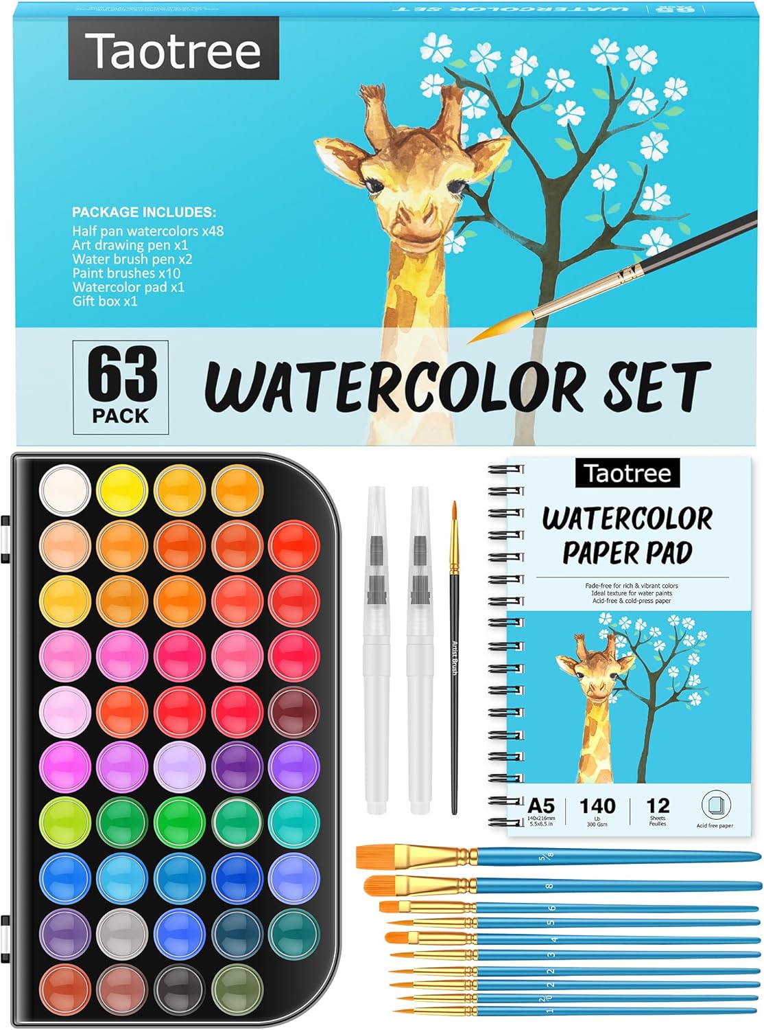 Watercolor Paint Set, 48 Colors Watercolors Kit Water Colors with 10 Paint Brush...