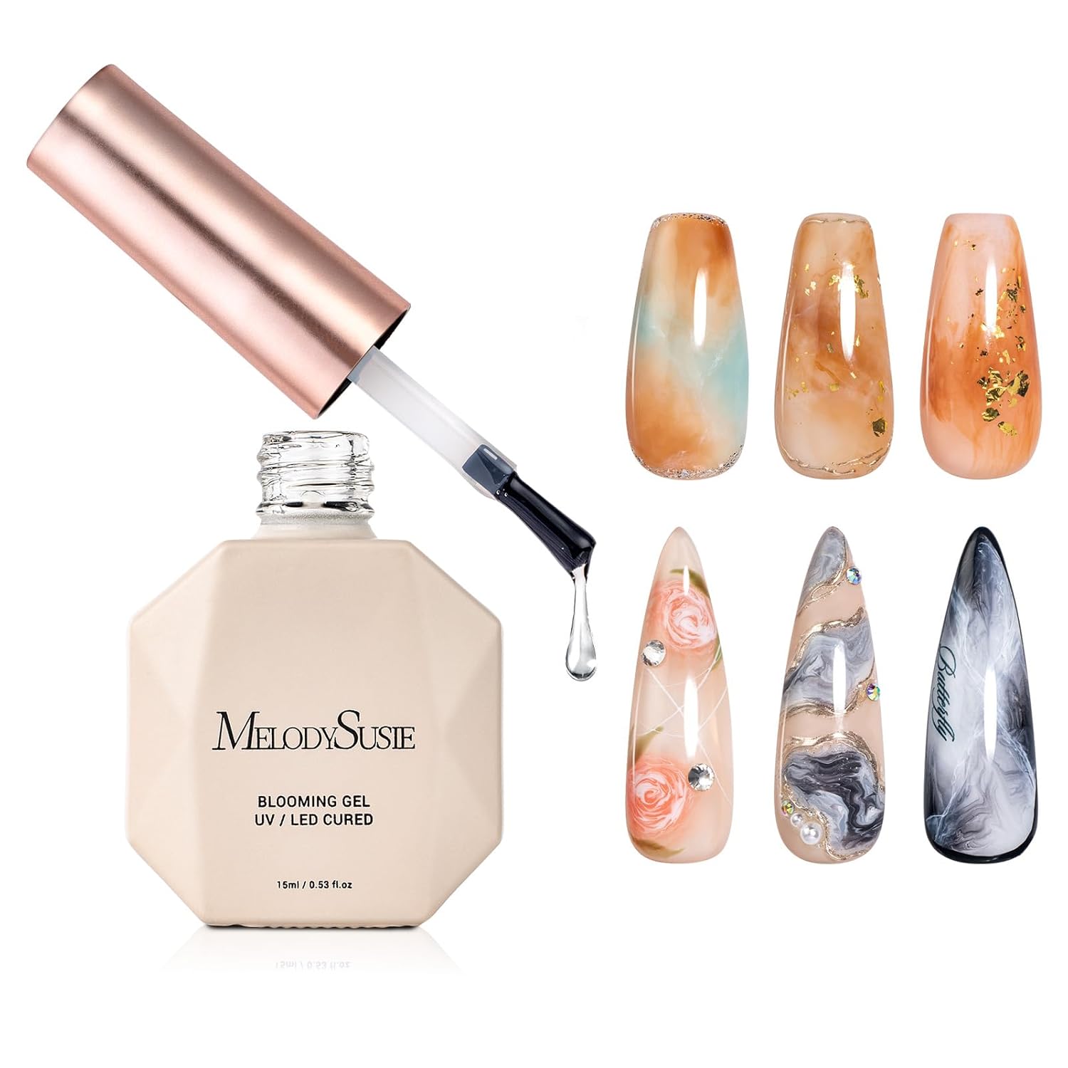 MelodySusie Clear Blooming Gel for Nail Design, Marble Watercolor UV Gel Nail Po...