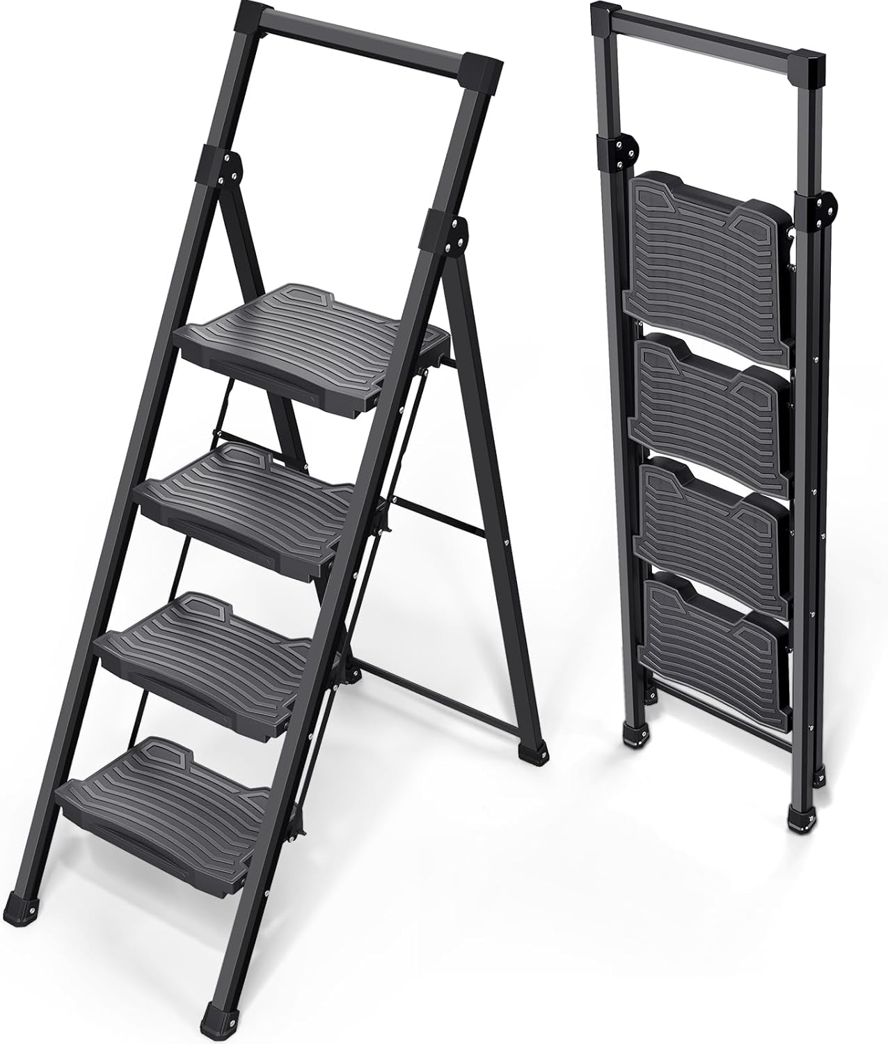 KINGRACK 4 Step Ladder, Sturdy Step Stool with Handrail, Anti-Slip Wide Pedals,...