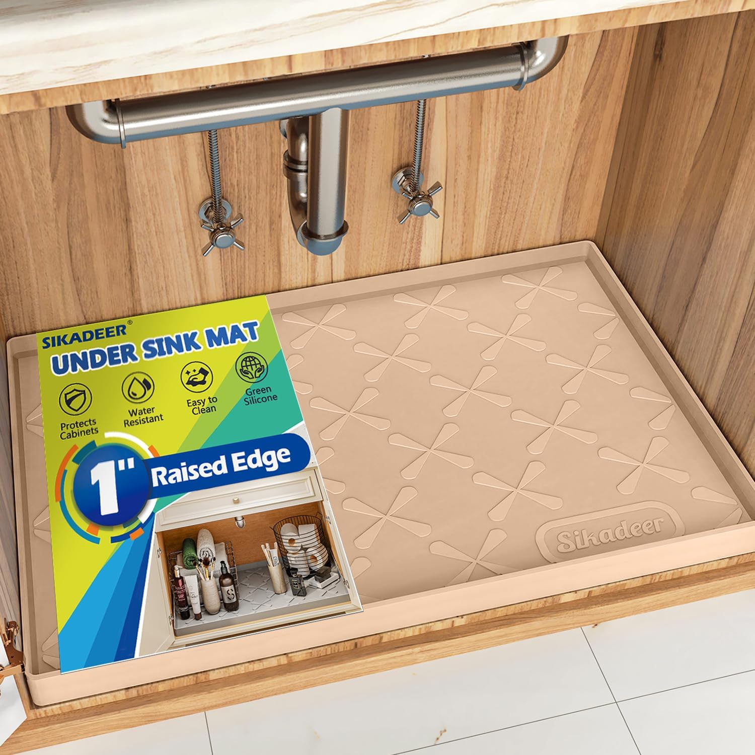 SIKADEER Thicken Under Sink Mat 34" x 22", Waterproof Food-Grade Silicone Tray,...