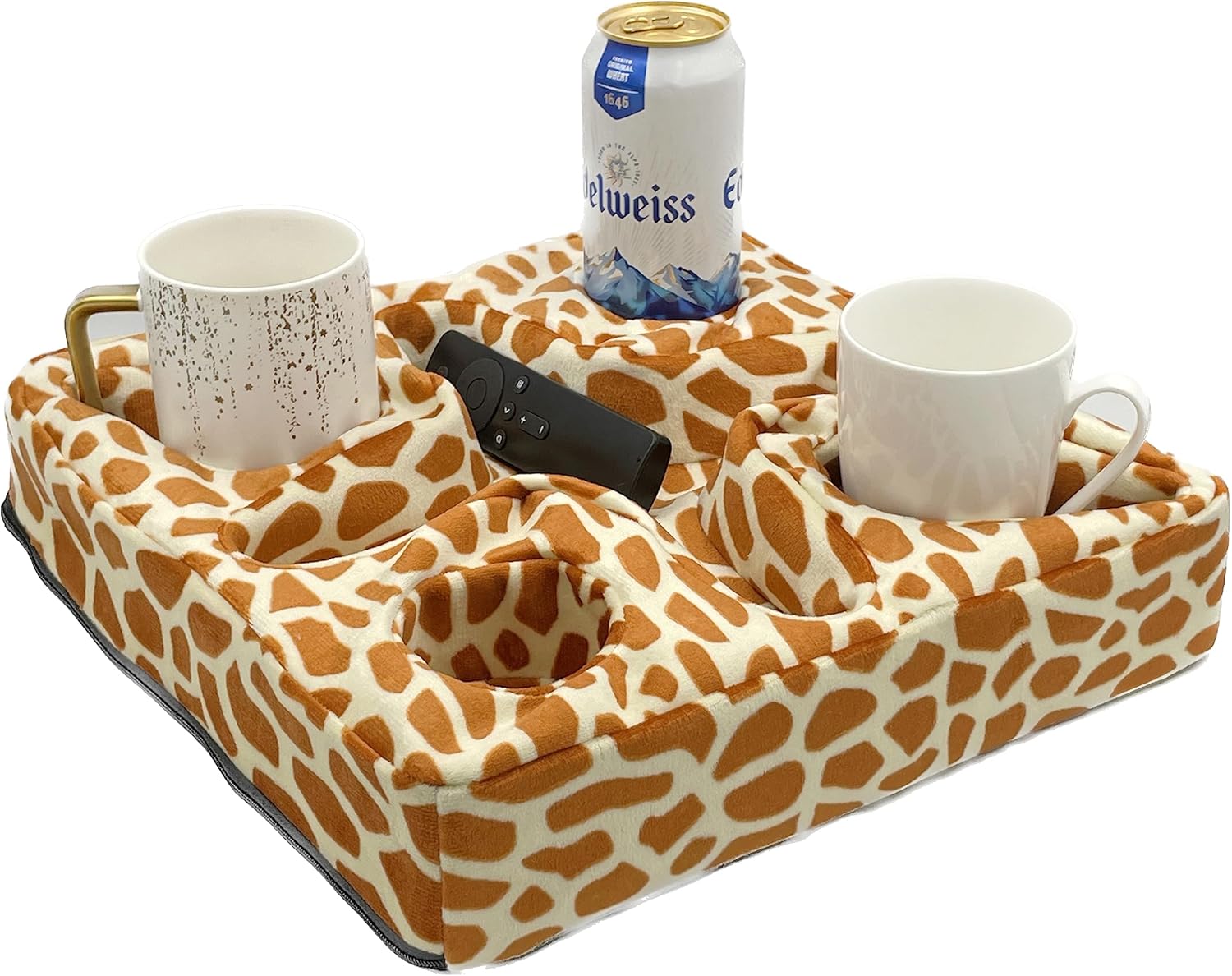 Couch and Bed Cup Holder Pillow, Sofa Refreshment Tray for Drinks/Remote Control...