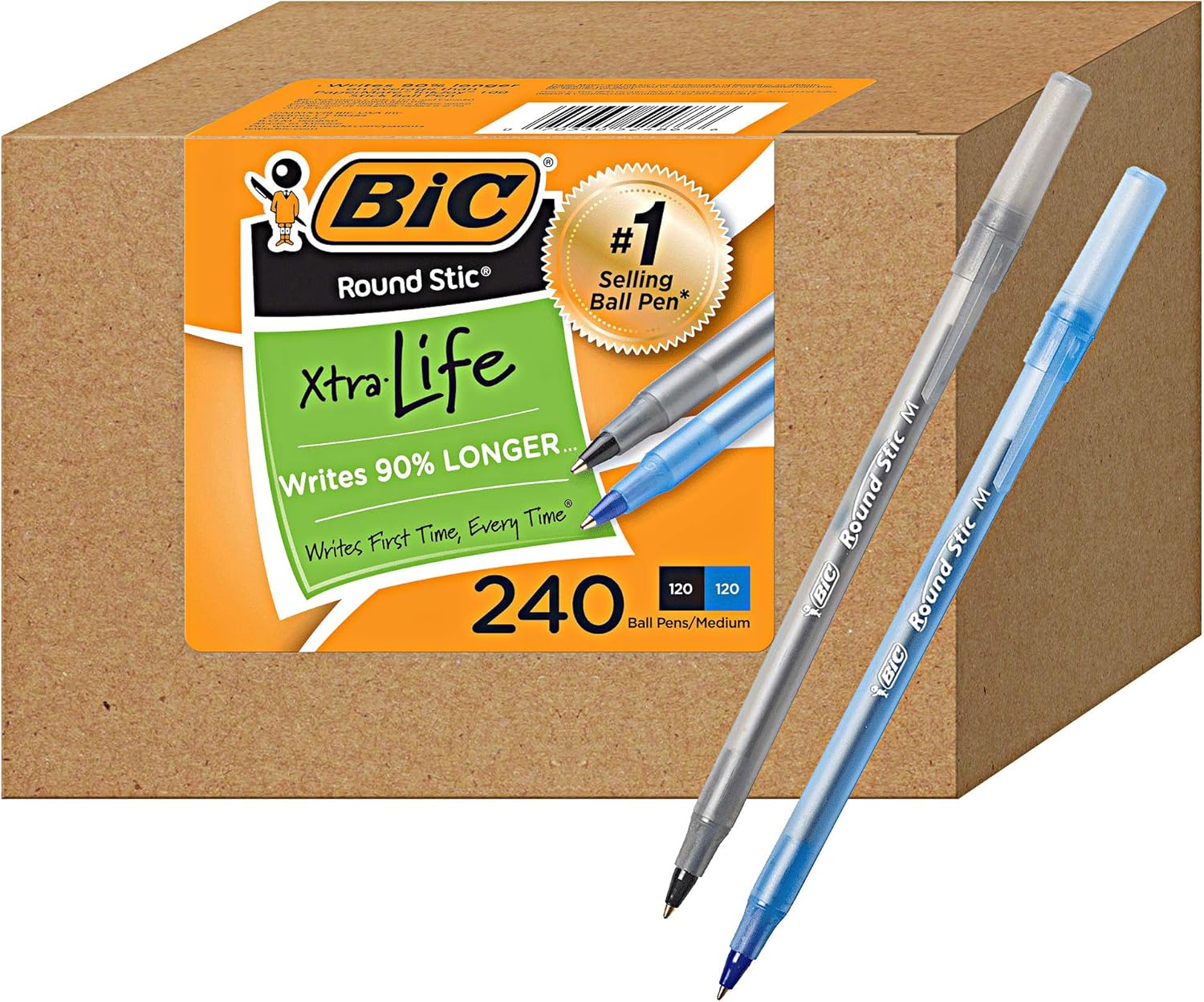 BIC PENS Bulk Pack of 240 Ink Pens, Bic Round Stic Xtra Life Ballpoint , Medium...