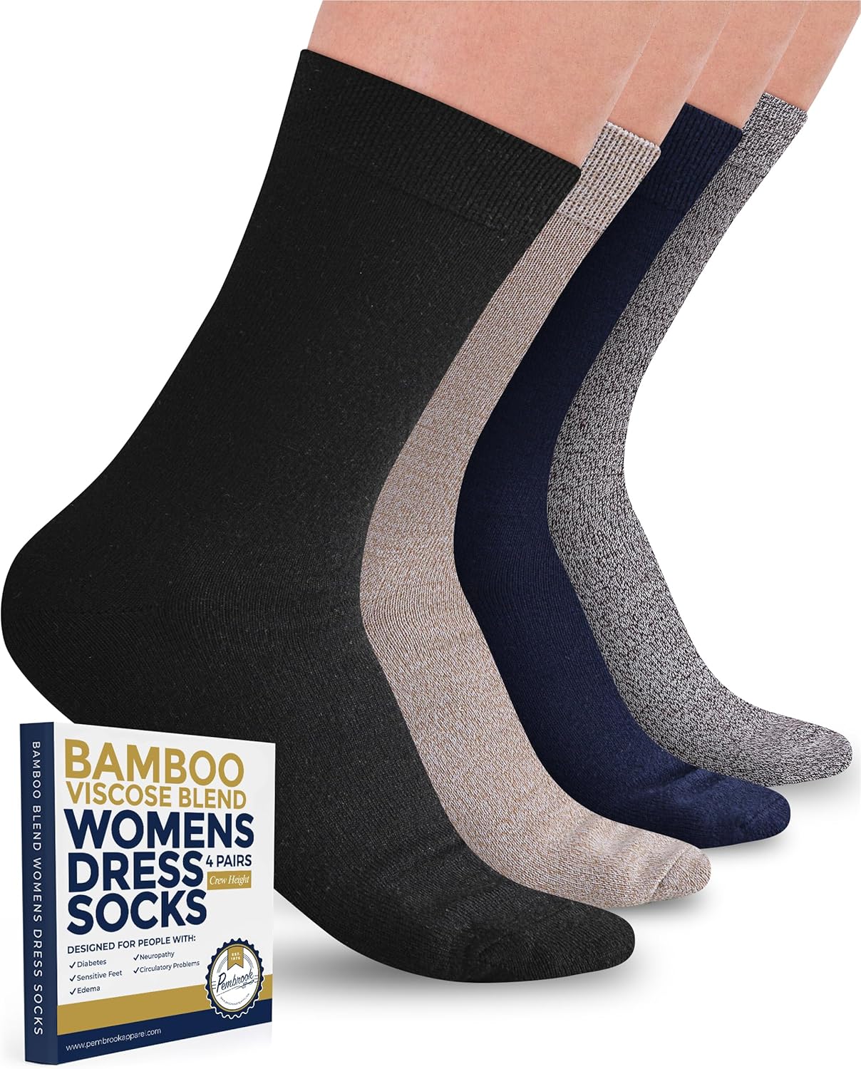 Pembrook Bamboo Viscose Dress Socks Women - 4 Pairs Crew Trouser Socks Women | M...