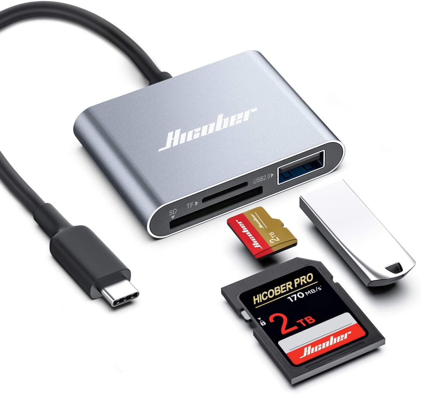 Hicober USB C to SD, Micro SD Memory Card Reader, Type C to SD Card Reader Adapt...