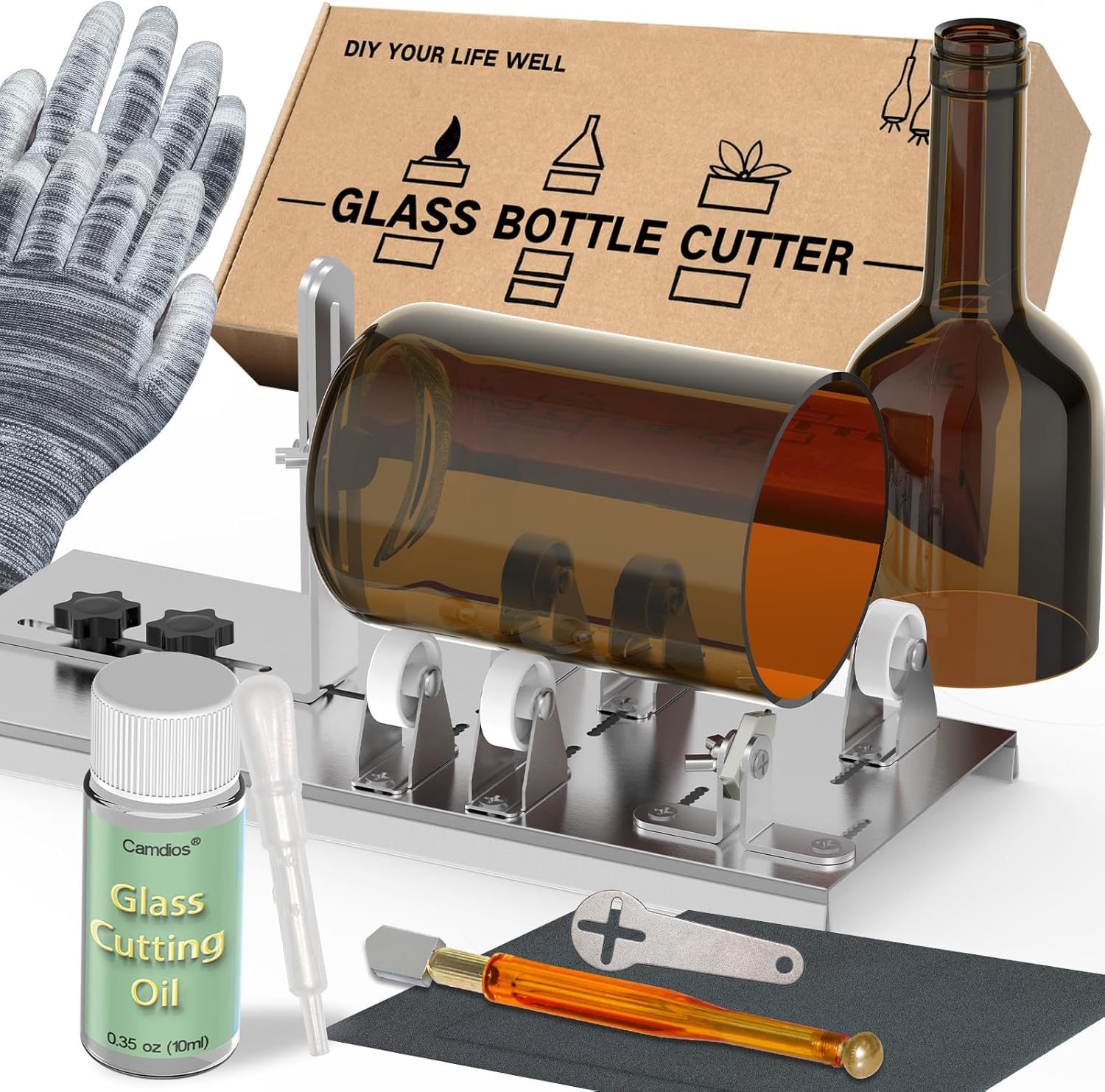Glass Bottle Cutter, Upgraded Glass Cutter for Bottles with Glass Cutting Oil, G...
