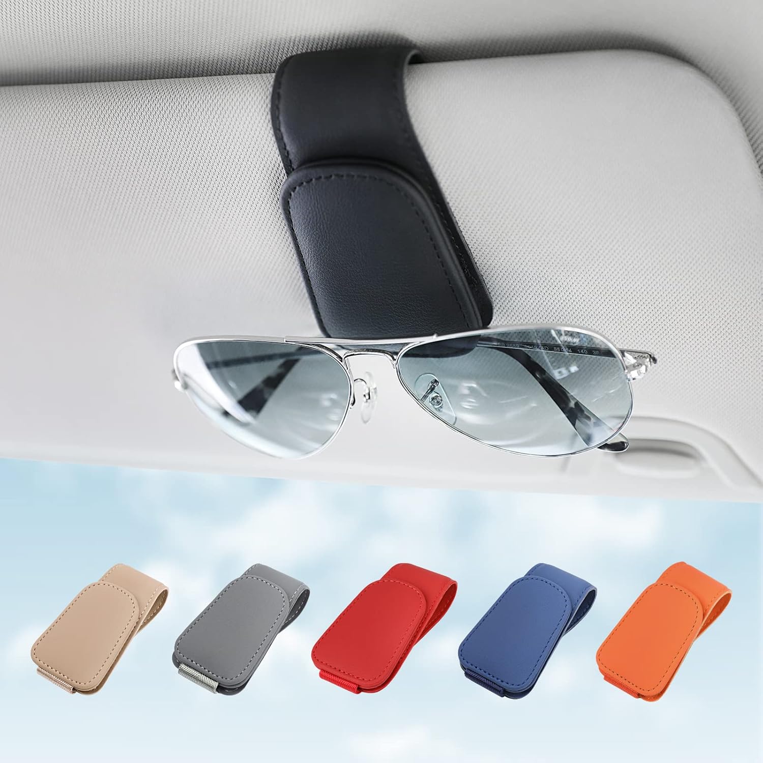 KanSmart Sunglass Holder for Car Sun Visor, Magnetic Sunglasses Clip, Leather Gl...