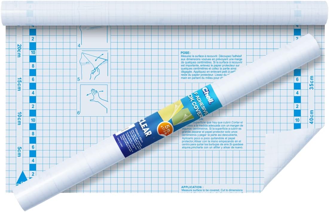 Chell Clear Contact Paper Roll for Books, 17.5 in x 5 ft Clear Self Adhesive Boo...