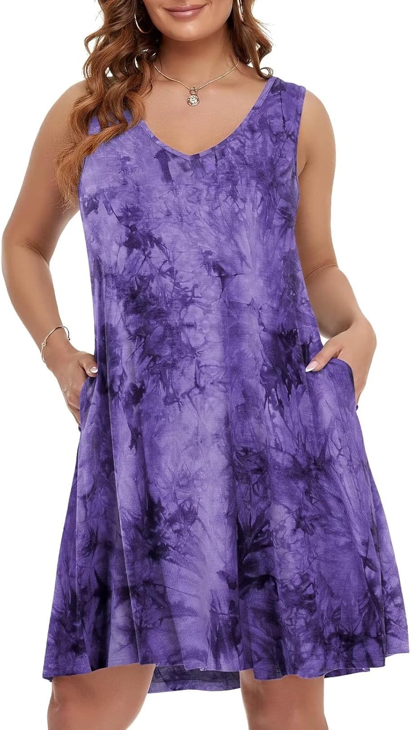 BELAROI Women Casual Summer Beach Dresses Plus Size Sundress V Neck Pockets Swin...
