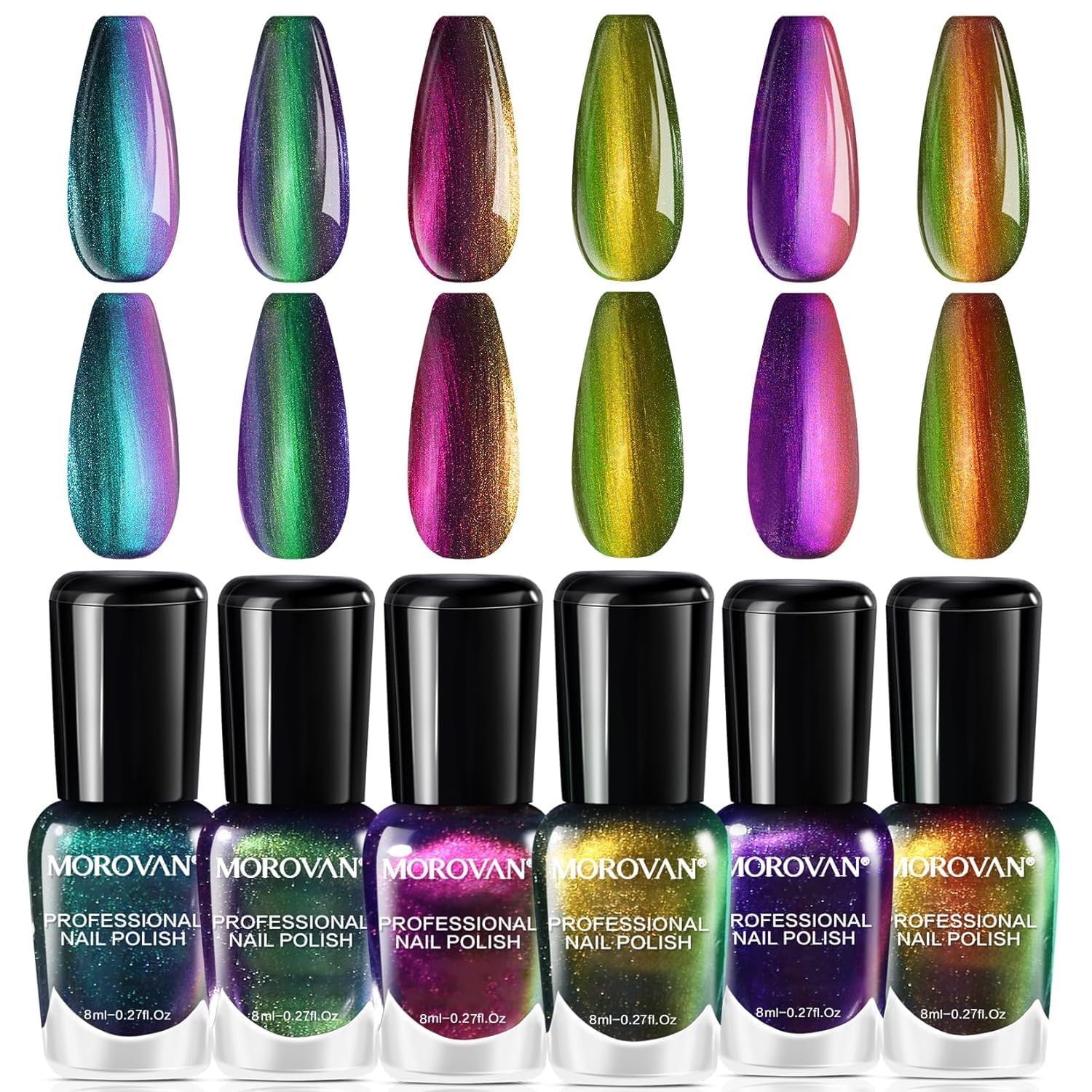 Morovan Fingernail Nail Polish Set: Holographic Metallic Lacquer Air Dry Nail Po...
