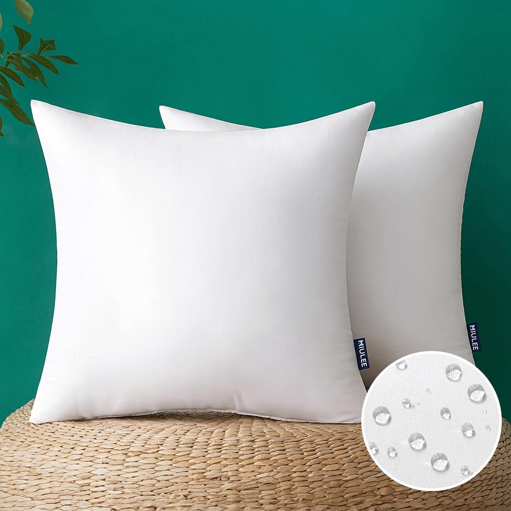 MIULEE Pack of 2 20x20 Inch Outdoor Pillow Inserts Waterproof Decorative Throw P...