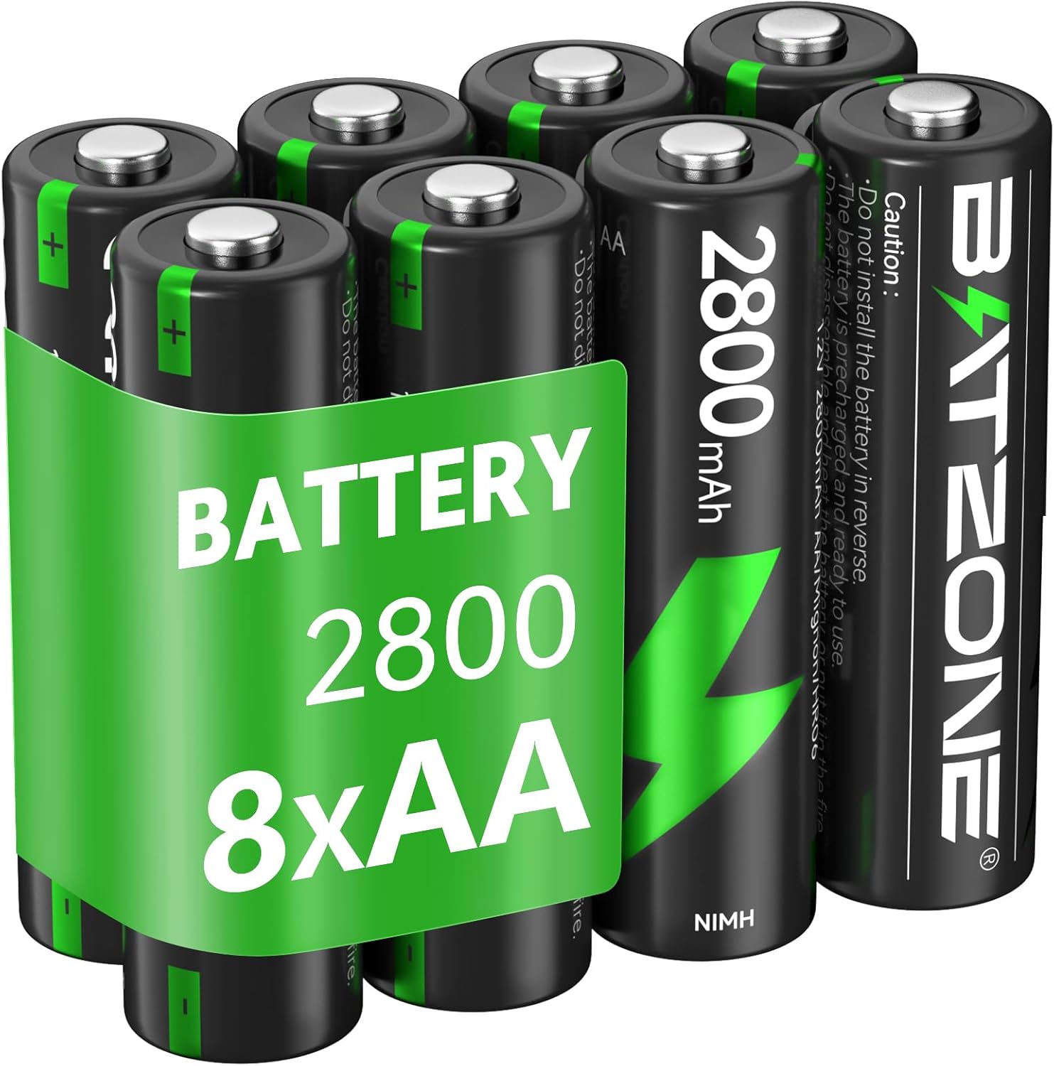 BATZONE 8 x AA Rechargeable Batteries, Ni-MH 2800mAh High Capacity AA Battery, 1...