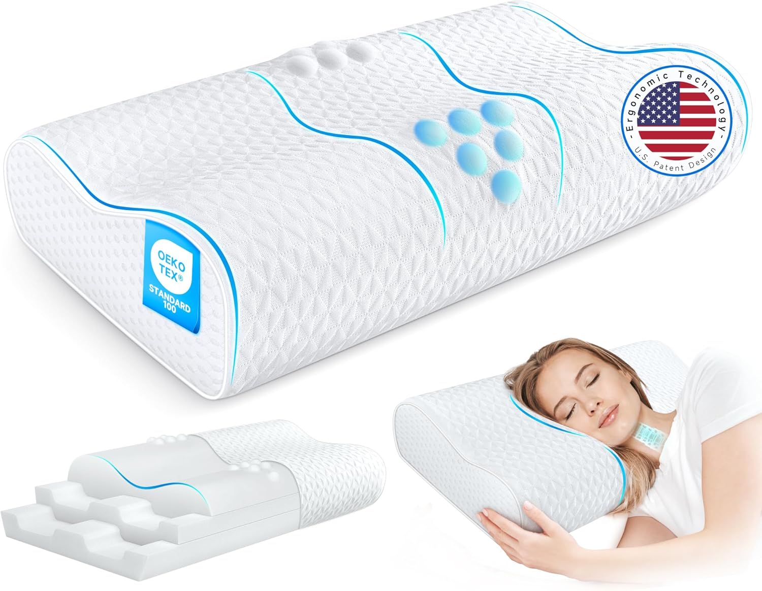 Sandwich Cervical Neck Pillow Queen Size - Dynamic Memory Foam Pillow for Neck S...