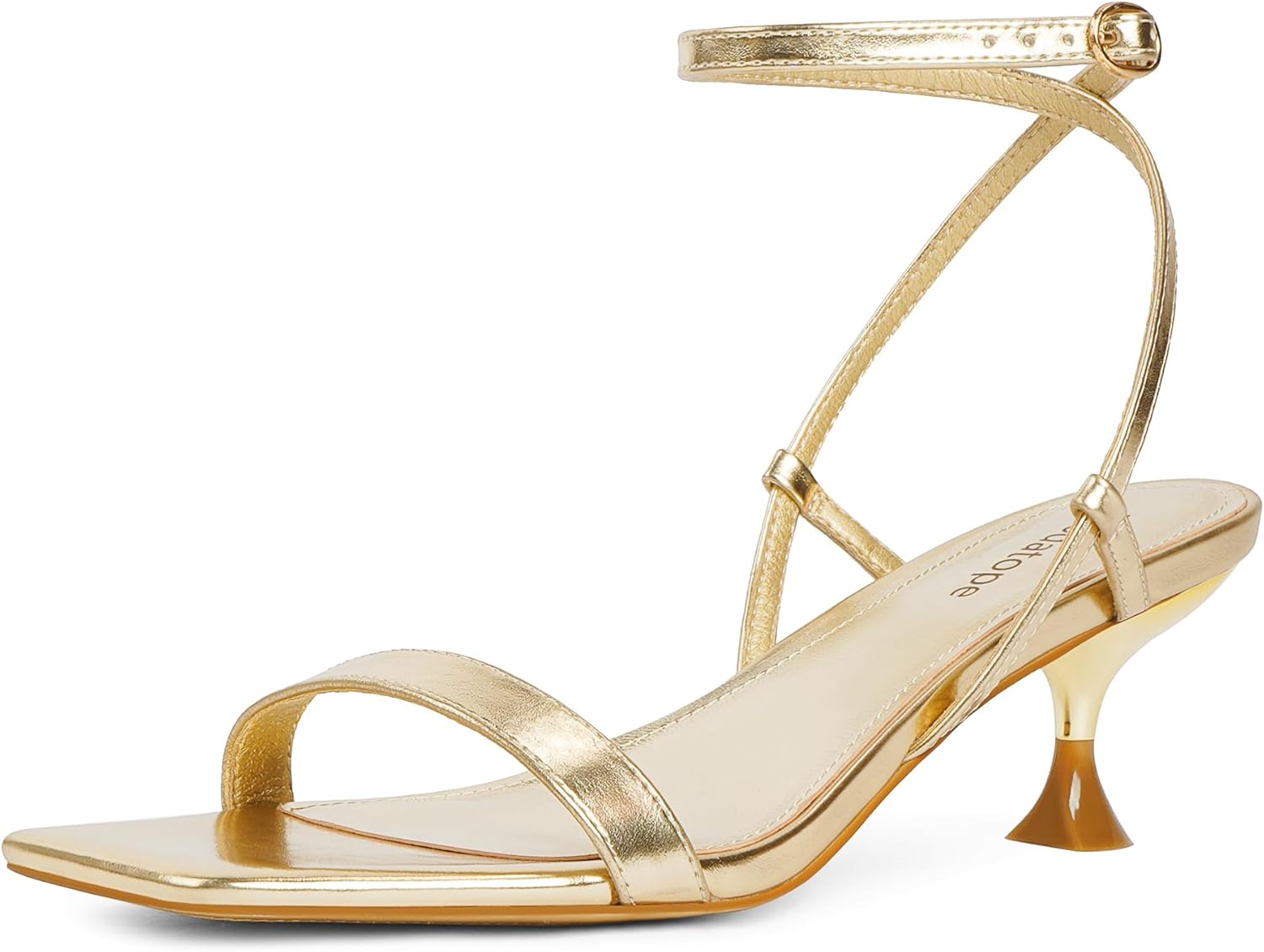 Modatope Women Metallic Heeled Sandals Square Open Toe Strappy Heels Kitten Heel...