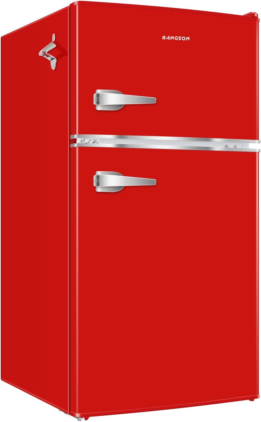 BANGSON Mini Fridge with Freezer, 3.2 CU.FT Small Refrigerator with Freezer, Doo...