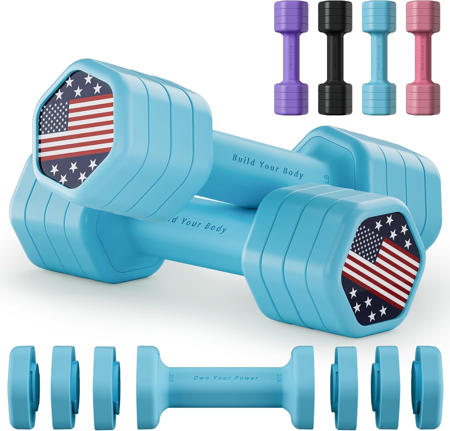 Adjustable Dumbbell Set of 2, 4 in 1 Hand Weights for Women at Home, 5 lb Weight...