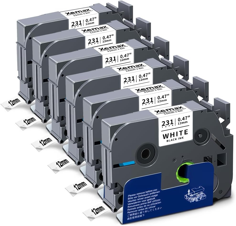 6X XemaX Compatible for Brother Label Printer Tape 12mm TZe-231 Black on White T...