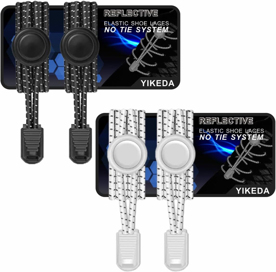 YIKEDA Elastic Laces 2 Pairs of Reflective Elastic Shoelaces for Adults/Kids No...