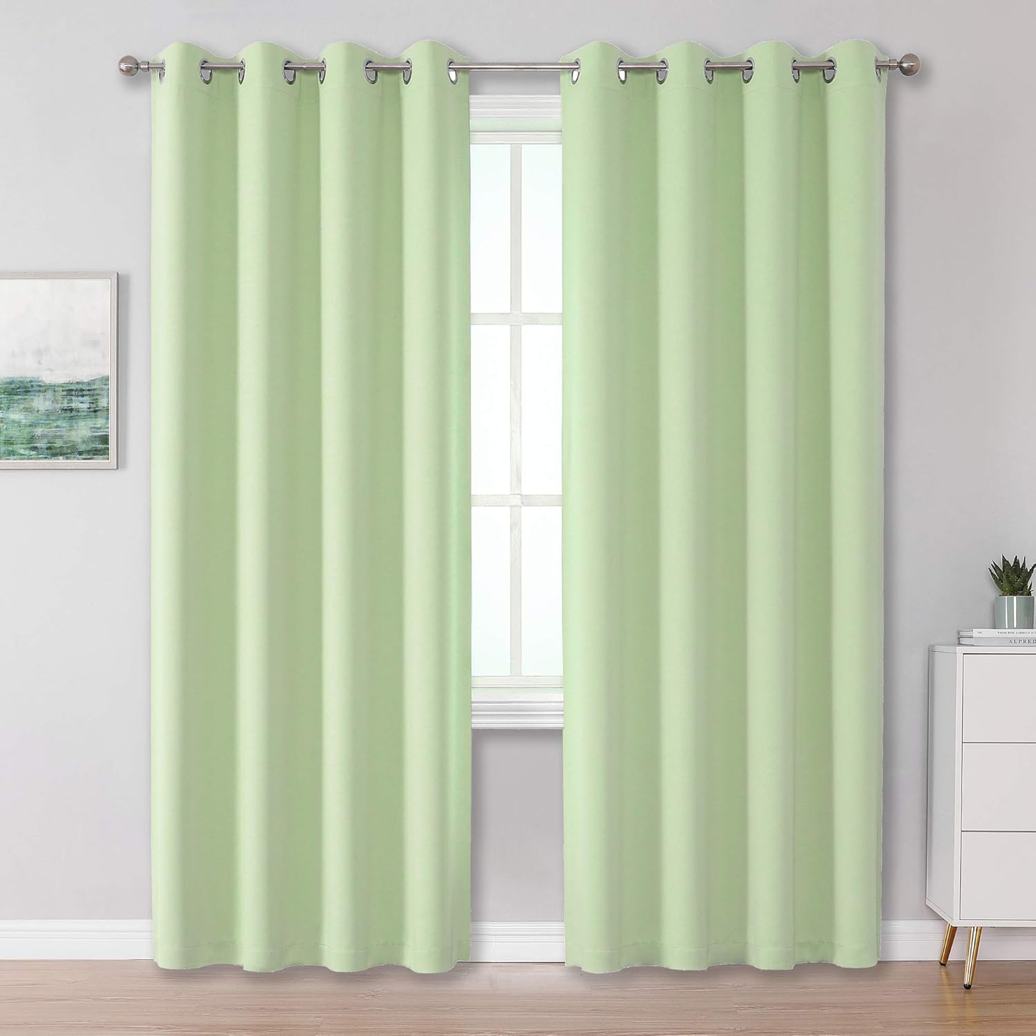 DUALIFE Light Green Blackout Curtain Panels/Drapes for Living Room 84 inch Lengt...