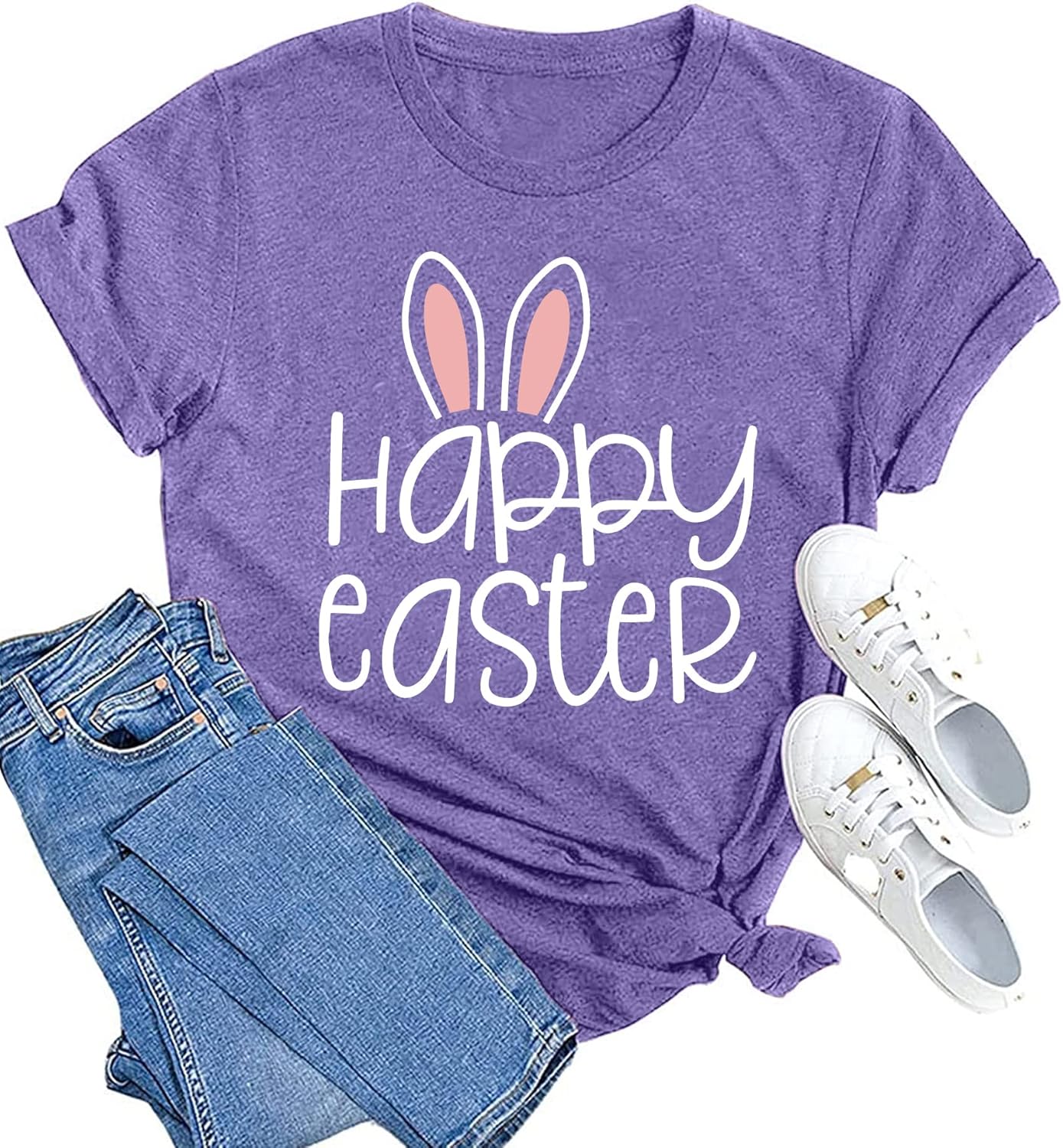 MAIHUN Happy Easter Shirts for Women Funny Rabbit Bunny Shirt Easter Short Sleev...