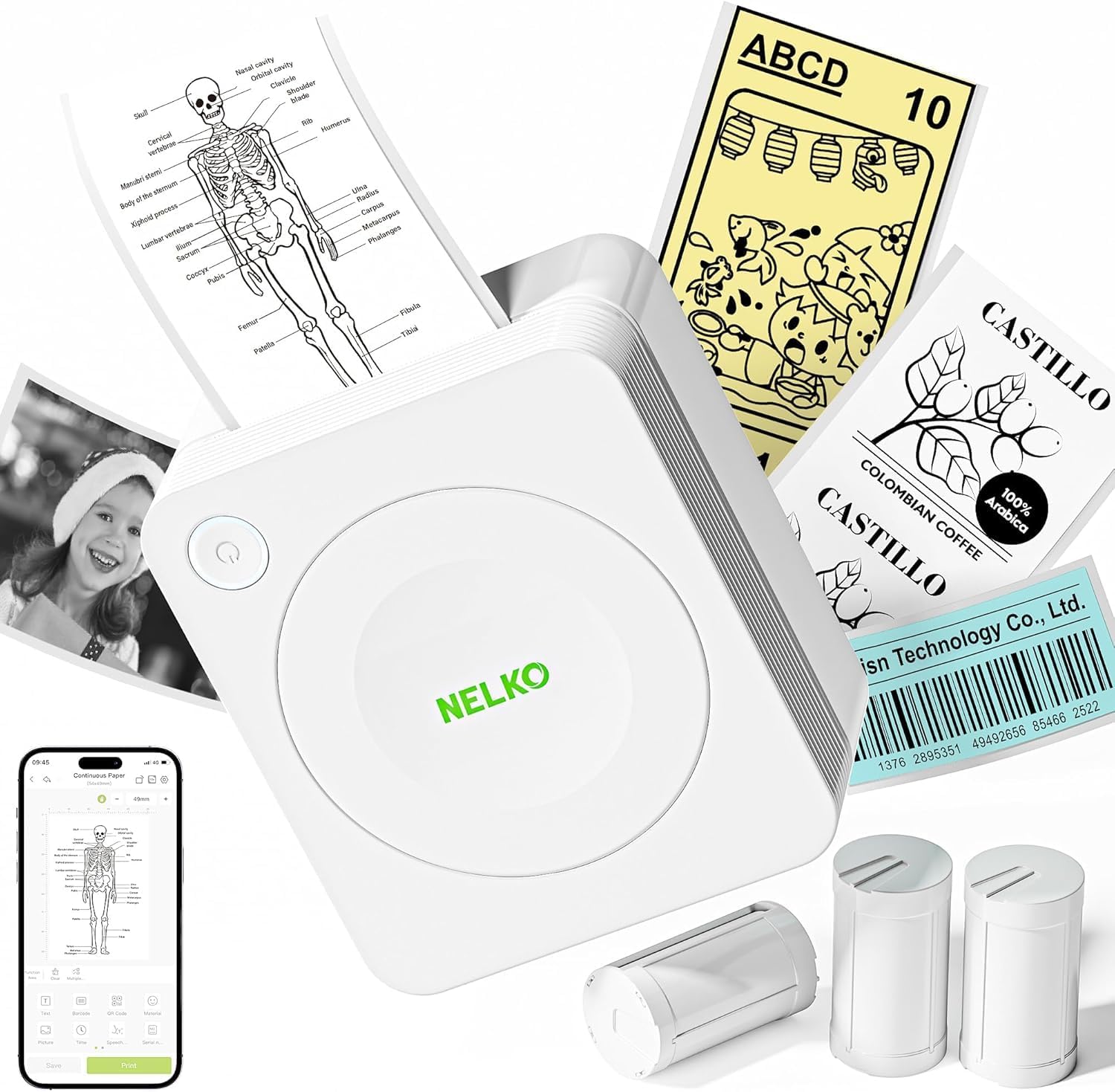 Nelko Sticker Printer, PM230 Bluetooth Portable Mini Printer with 3 Rolls, for D...