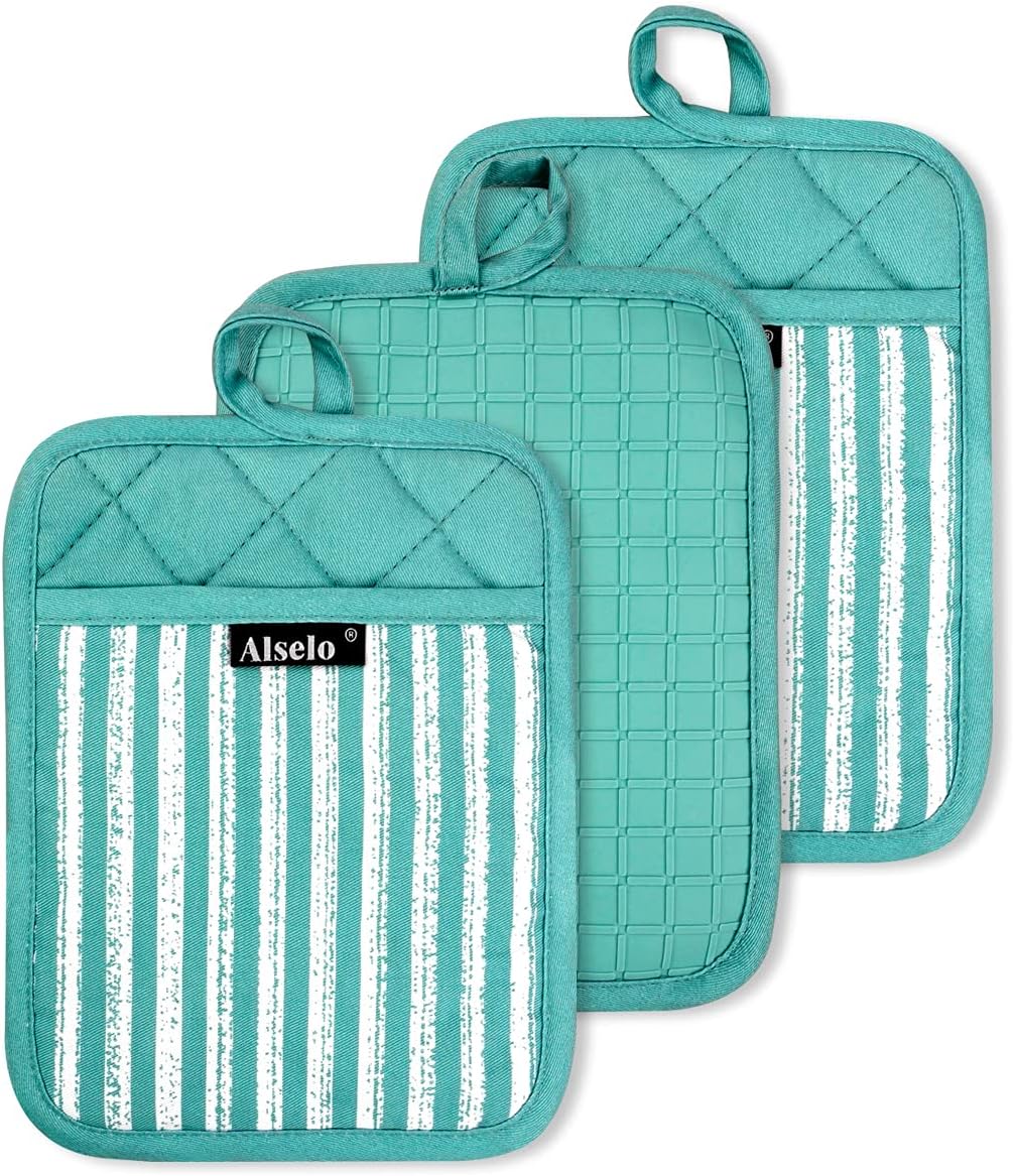 Silicone Pot Holders Set of 3 Heat Resistant & Non Slip Potholders, Professional...