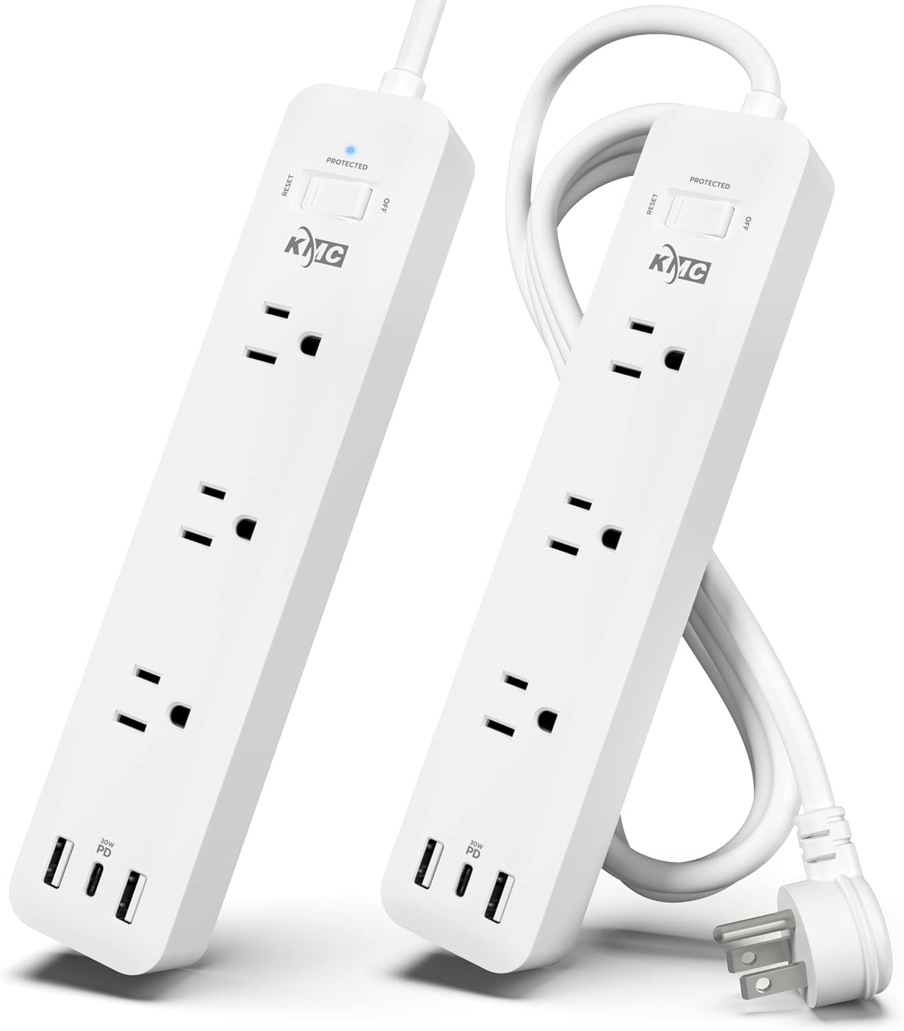 KMC USB-C PD Surge Protector 3-Outlet Power Strip 2-Pack, 30W Power Delivery USB...
