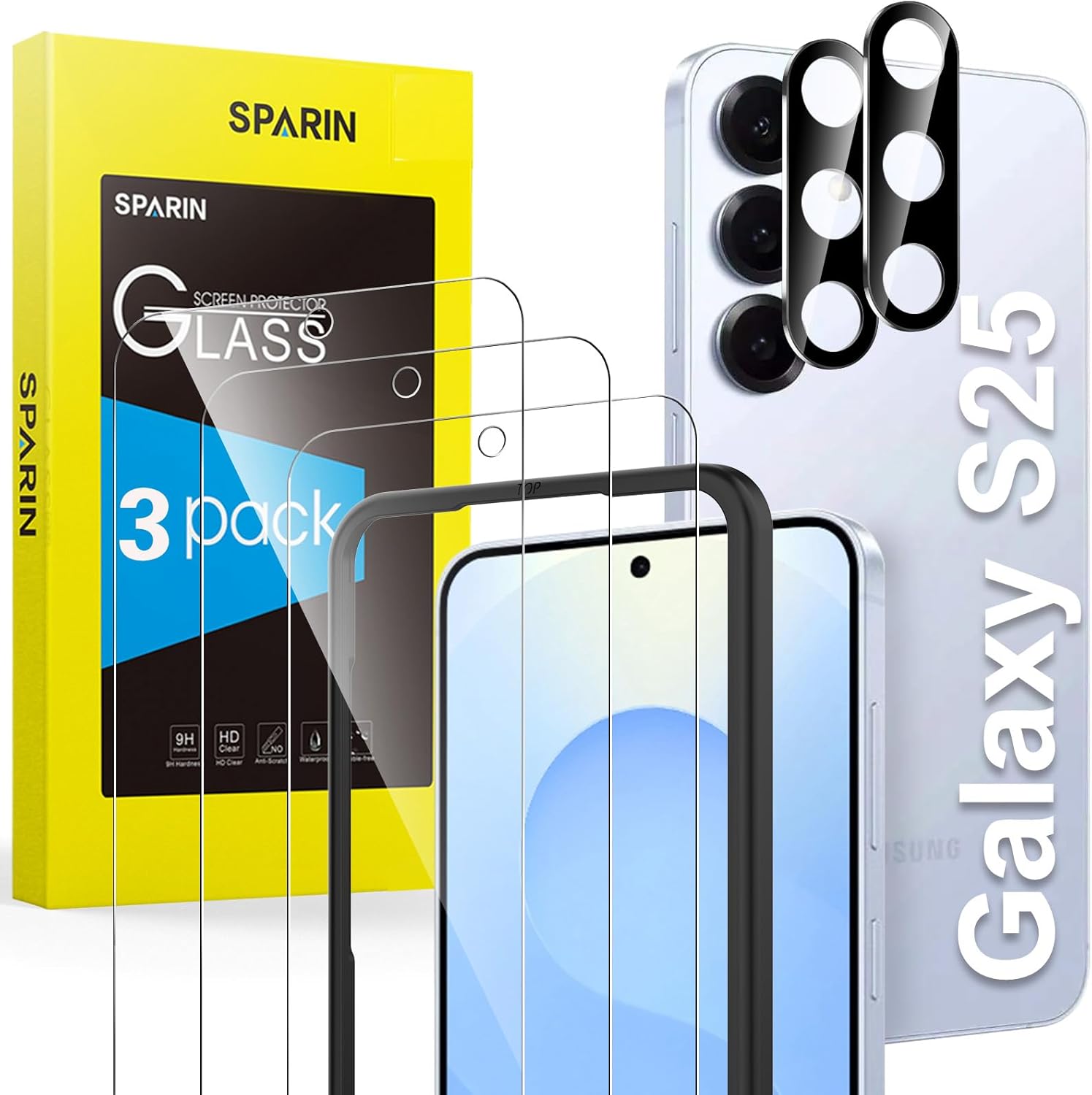SPARIN Screen Protector for Samsung Galaxy S25, 3 Tempered Glass Screen Protecto...