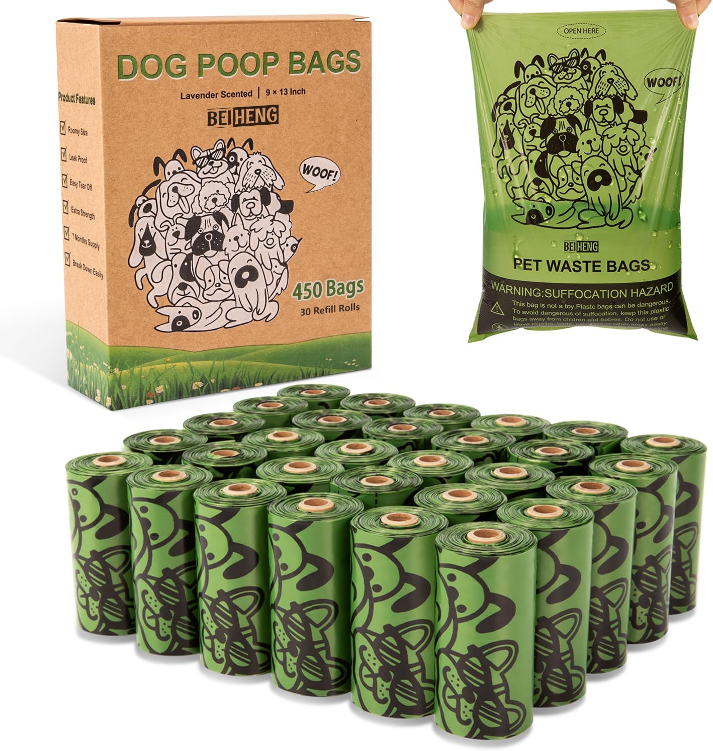 Dog Poo Bags - 450 Counts Biodegradable Thick Leak Proof Pet Poop Waste Bag Refi...