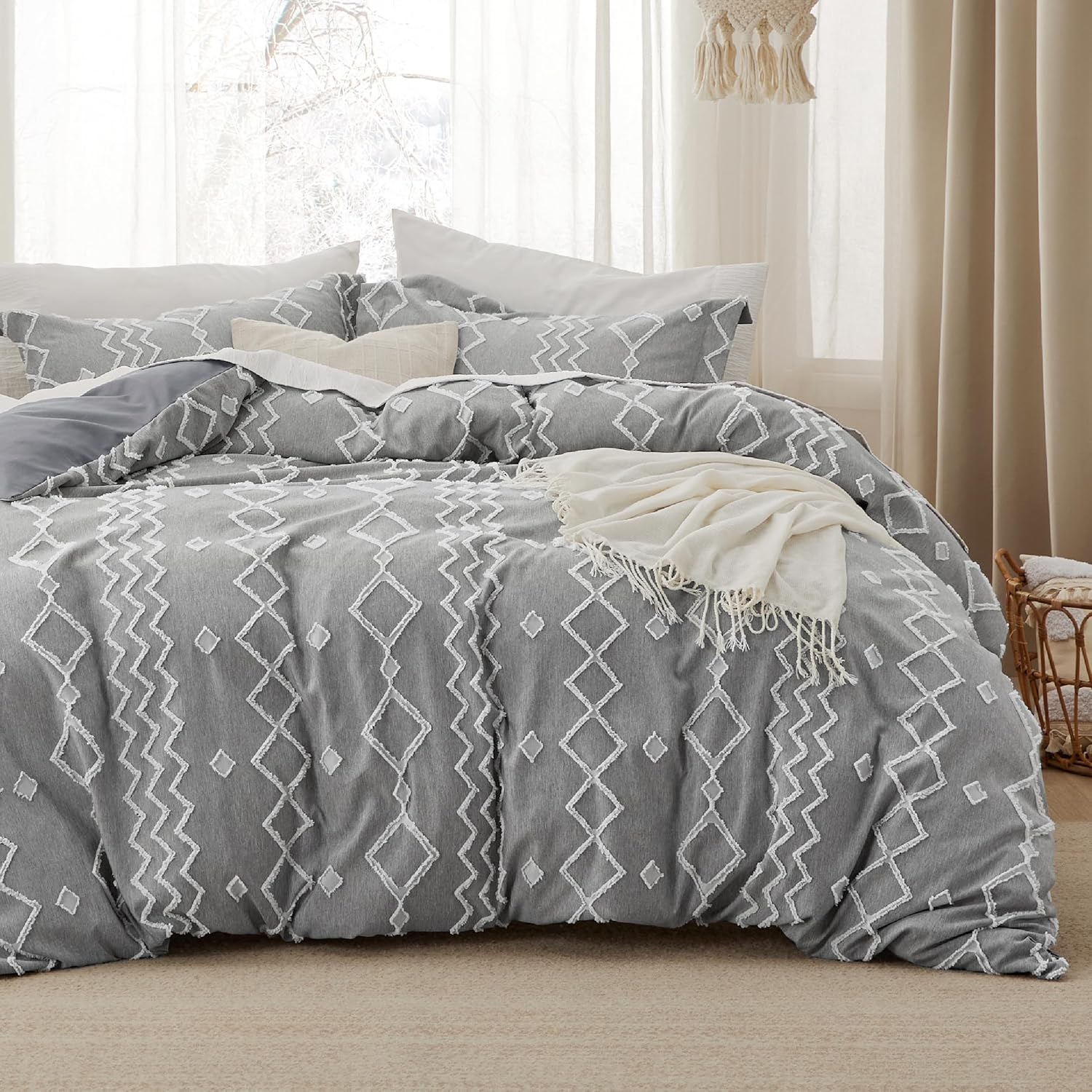 Bedsure Boho Duvet Cover Queen Size - Cationic Dyed Tufted Duvet Cover Set, 3-Pi...