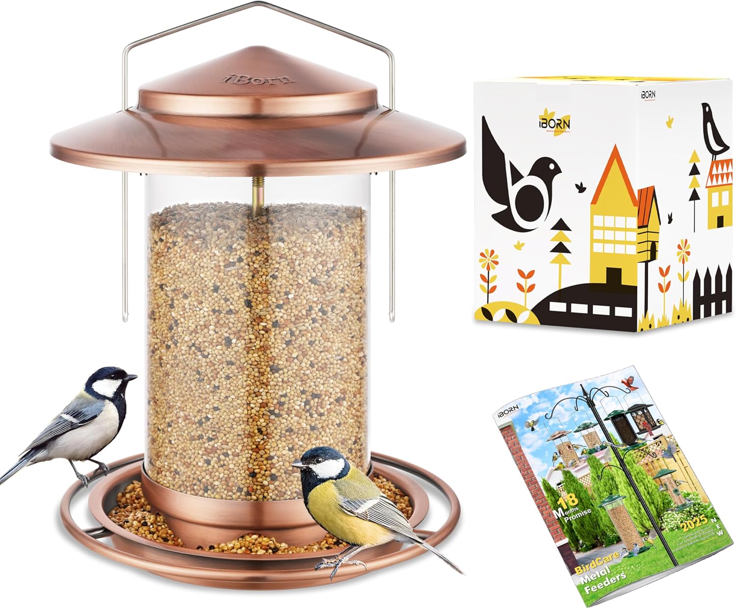 iBorn Metal Bird Feeders for Outdoors Hanging,Wild Bird Feeders for Cardinal,18c...