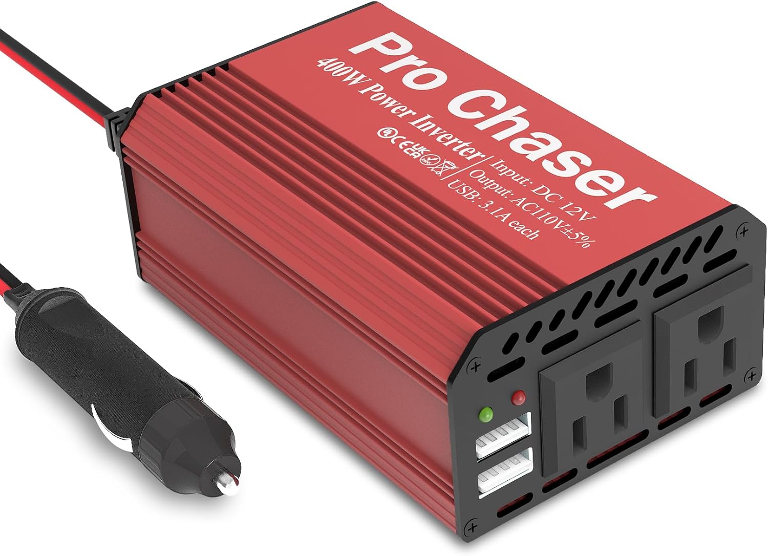 Pro Chaser 400W Power Inverters for Vehicles - DC 12v to 110v AC Car Inverter Co...