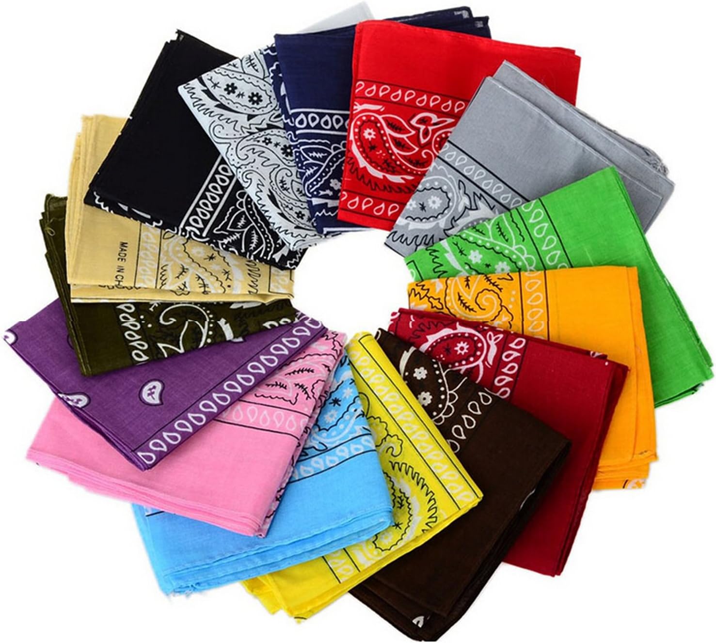 One Dozen/12pcs Assorted Bandanas 22X22 Inch 100% Cotton Novelty Double Sided Pr...