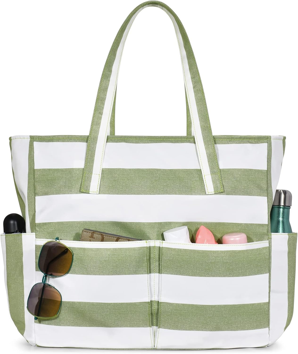 oscaurt Large Beach Bags for Women with 8 Pockets, Waterproof Sandproof Summer B...