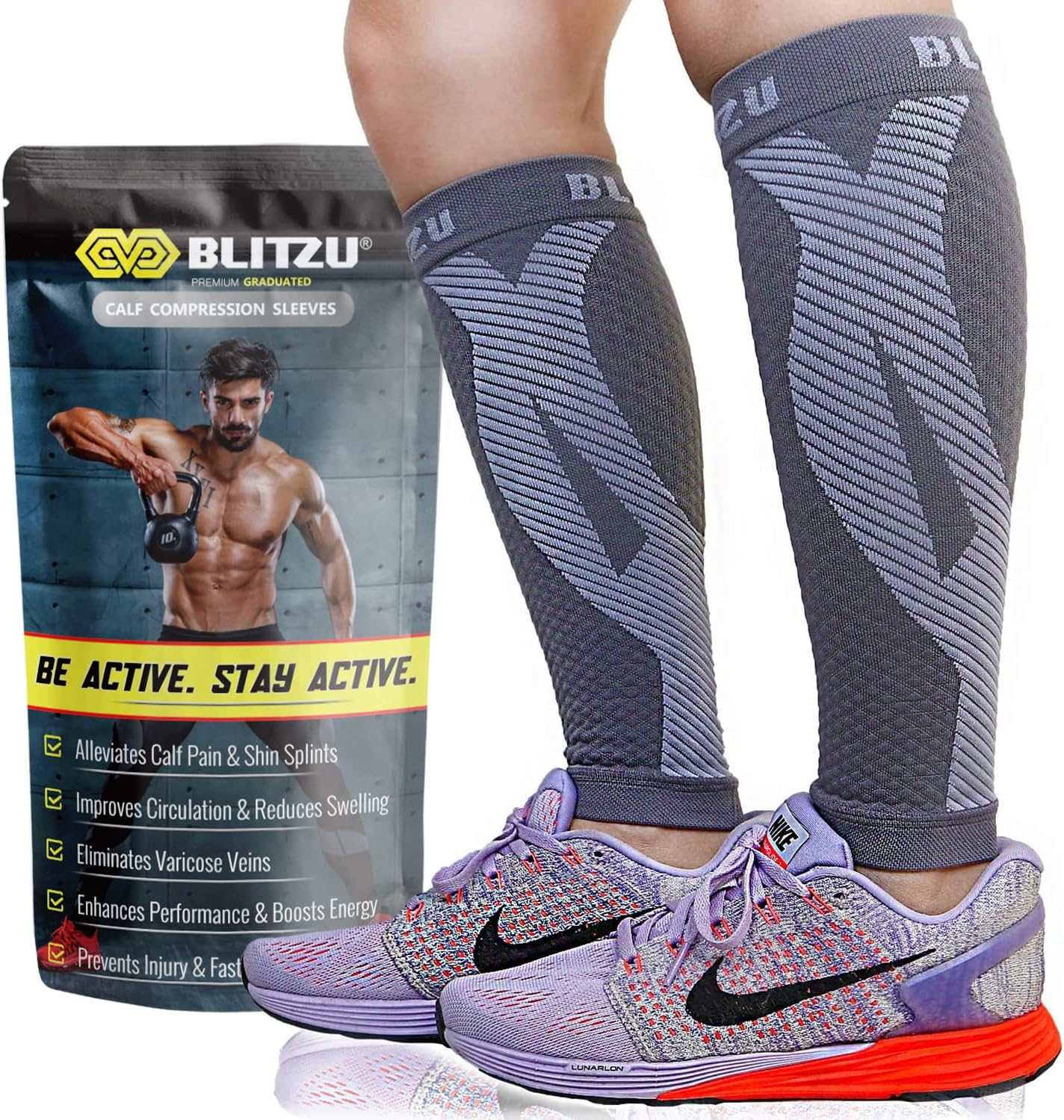 BLITZU Calf Compression Sleeve for Men & Women Footless Compression Socks Suppor...