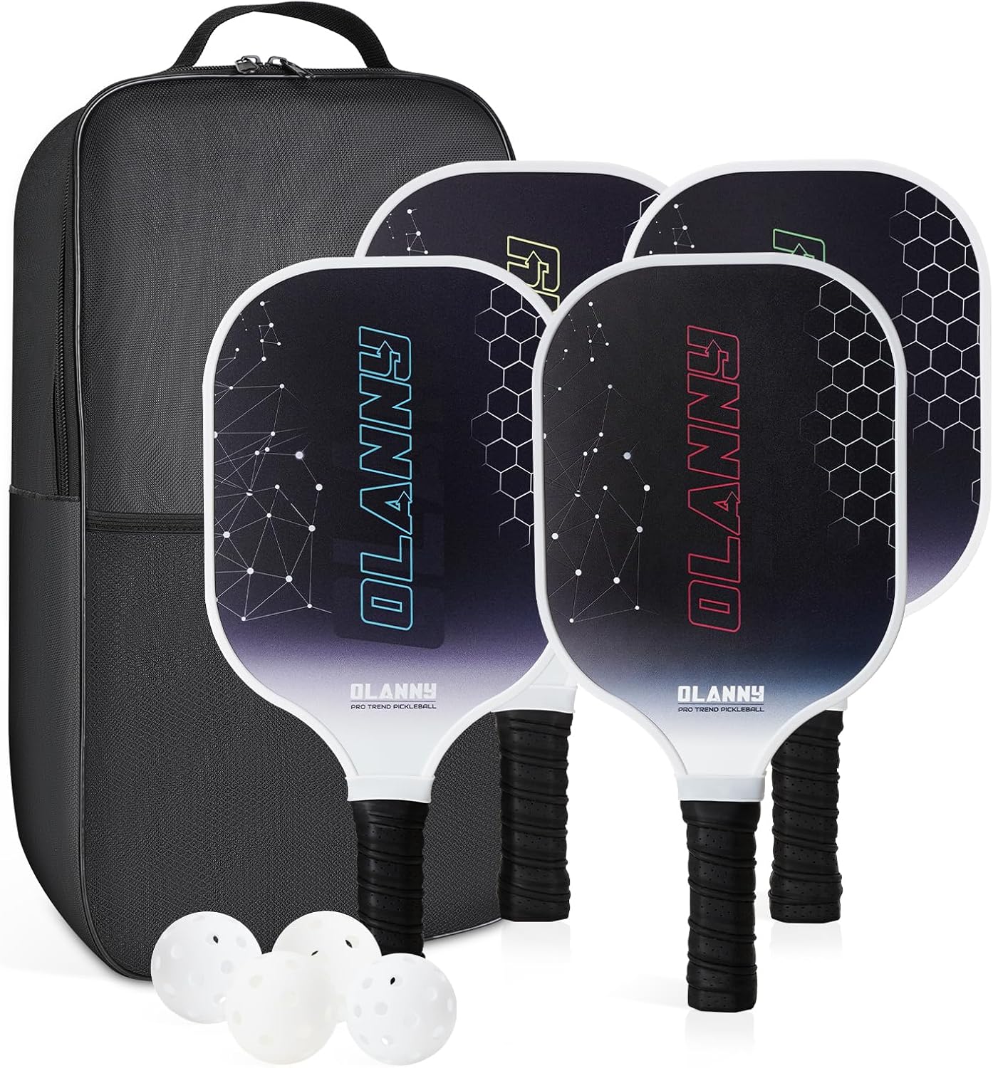 Graphite Pickleball Paddles Set- Premium Rackets Fiber Face & Polymer Honeycomb...