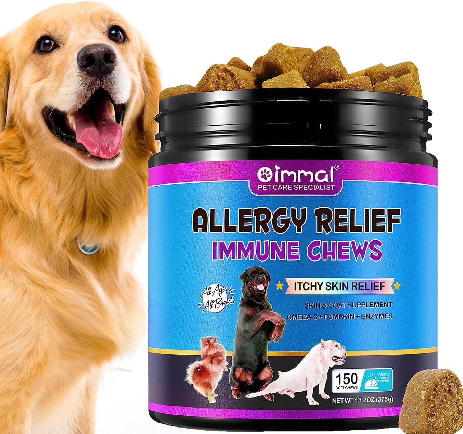 Bieyoc Itchy Relief Dog Treats, Itchy Dog Skin Relief Chews, Allergy Relief Immu...