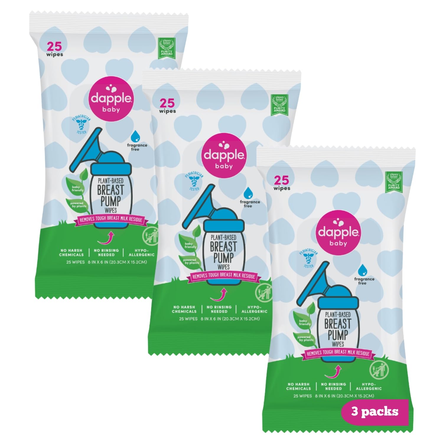 Breast Pump Wipes by Dapple Baby, Hypoallergenic & Powered by Plants, Removes Mi...