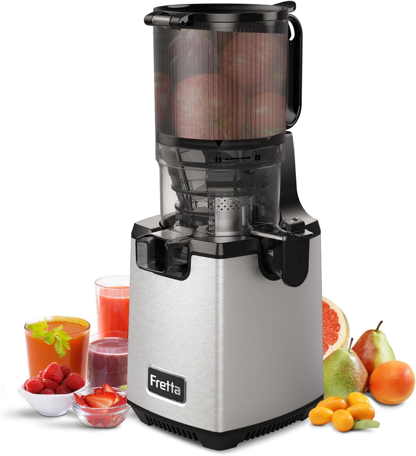 Cold Press Juicer Machines, Fretta Masticating Slow Juicers,140MM Feed Chute, Ea...