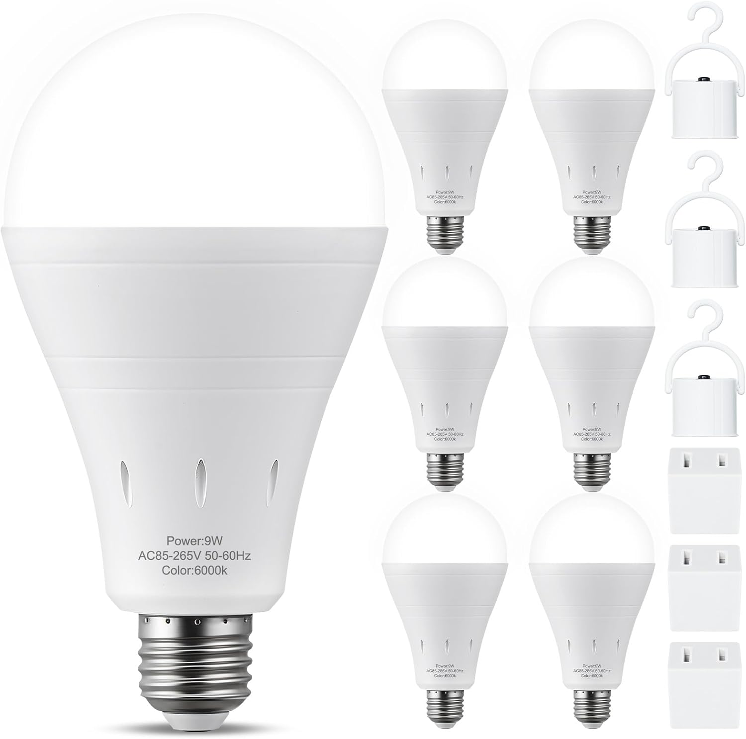 6 Pack Rechargeable Light Bulb Emergency Battery Operated Light Bulbs LED Dimmab...