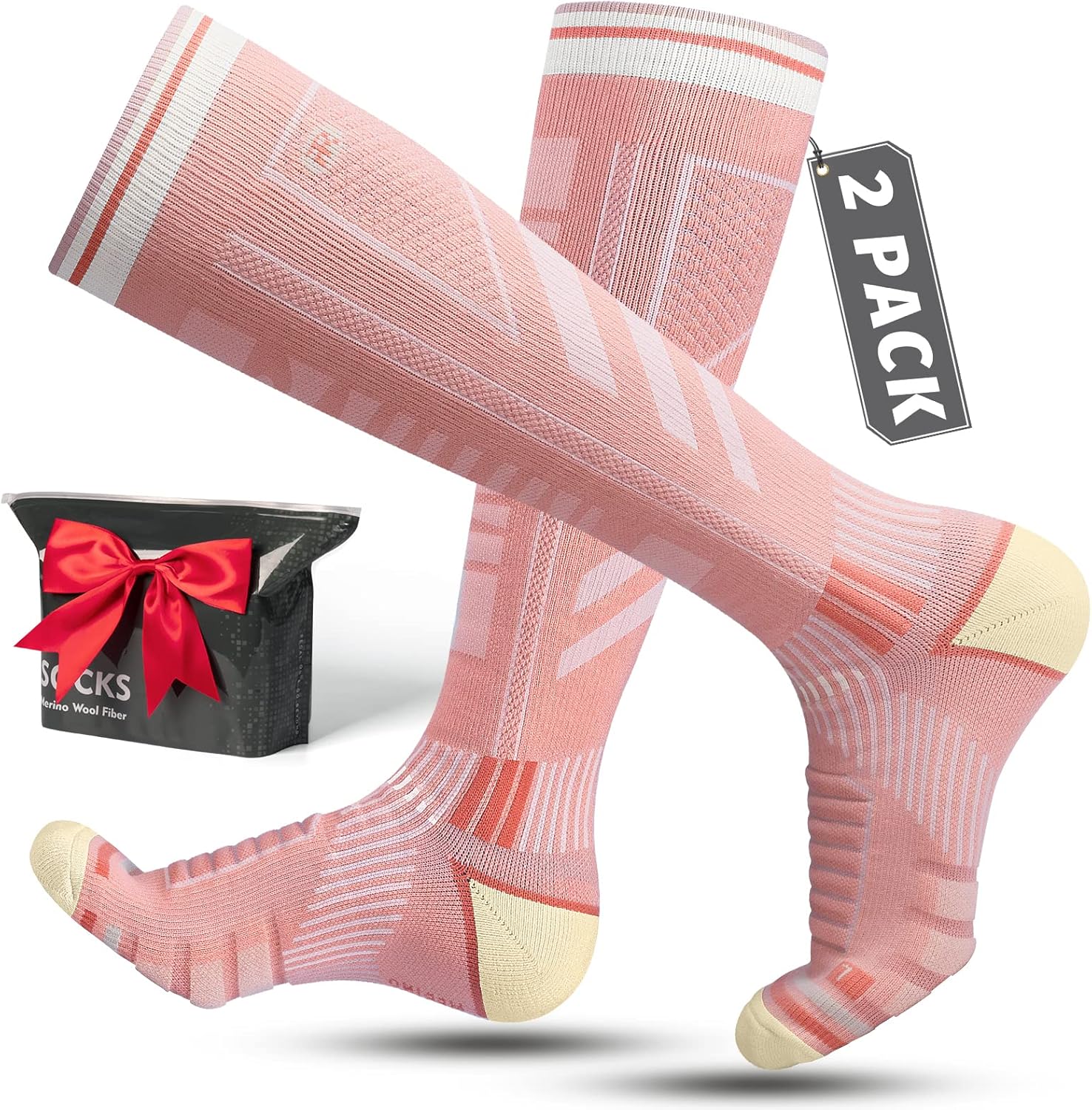 Rahhint 2 Pairs Merino Wool Ski Socks for Men,Compression Snowboard Socks,Knee H...