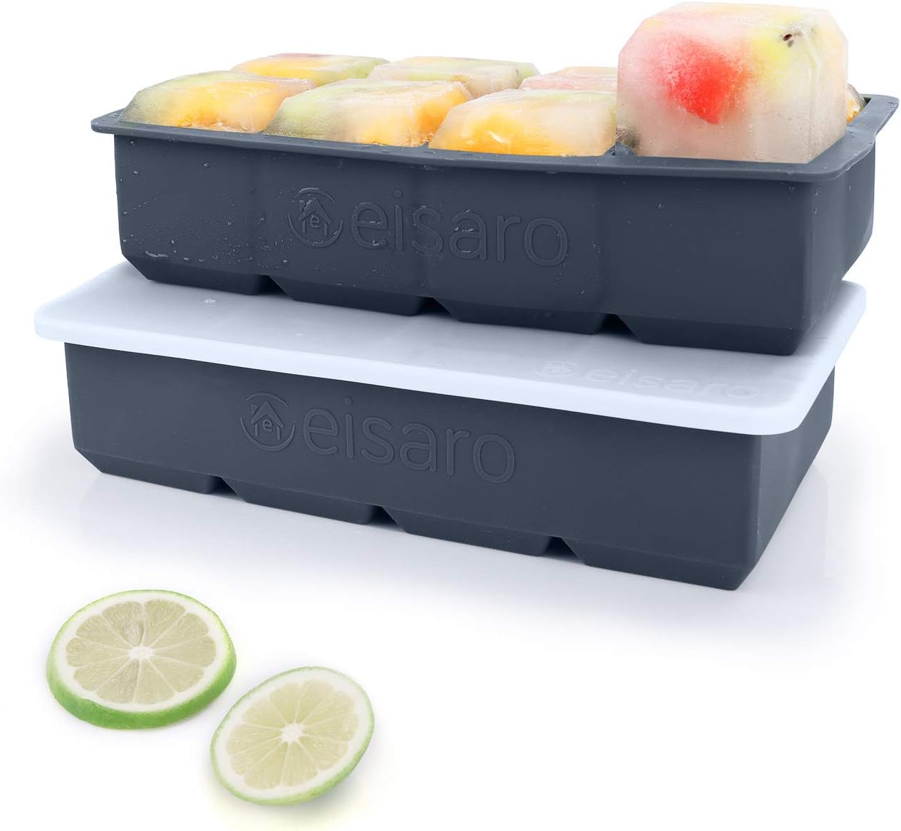 Ice Cube Trays Silicone with Lids, Large Square Ea...
