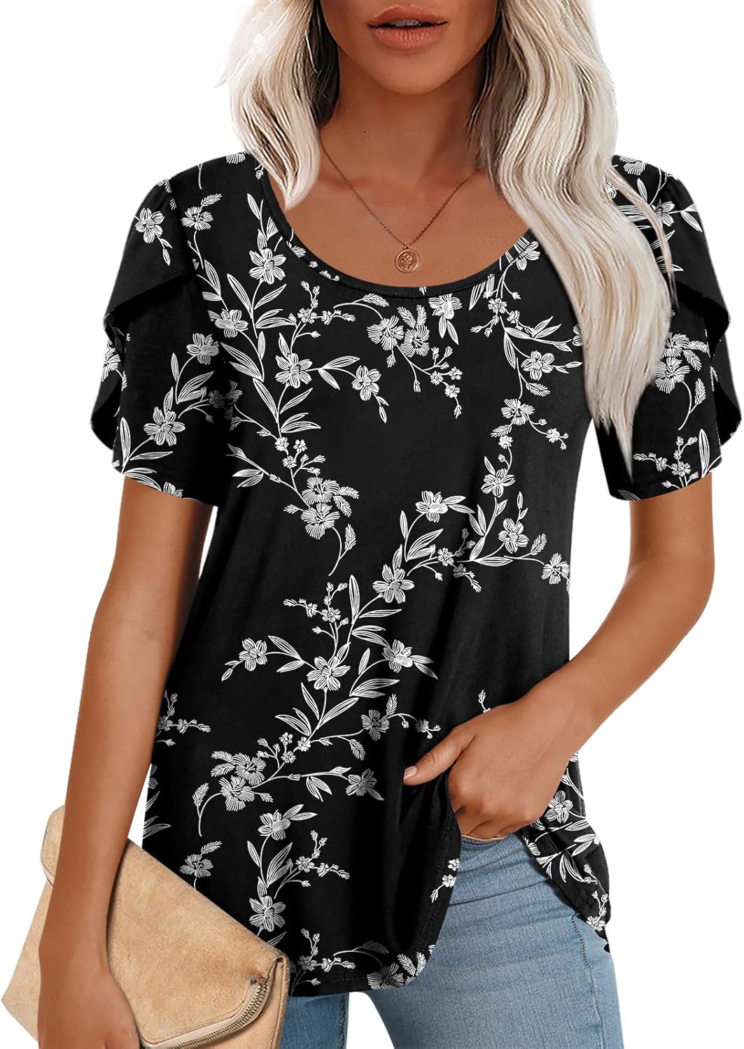 CATHY Womens T-Shirts 2025 Summer Tops Short Sleeve Crewneck Blouse M-3XL Black...