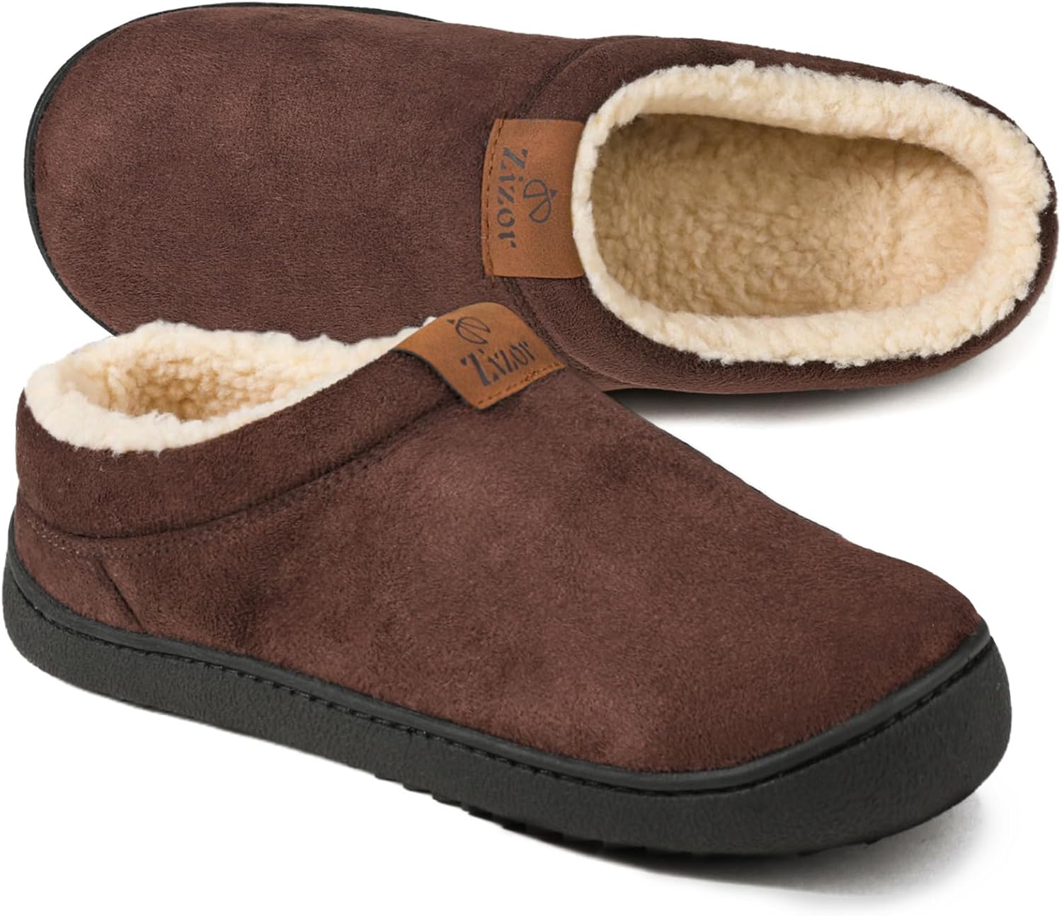 Zizor Men's Breathable Suede Fleece Lined Slippers with Memory Foam Indoor/Outdo...