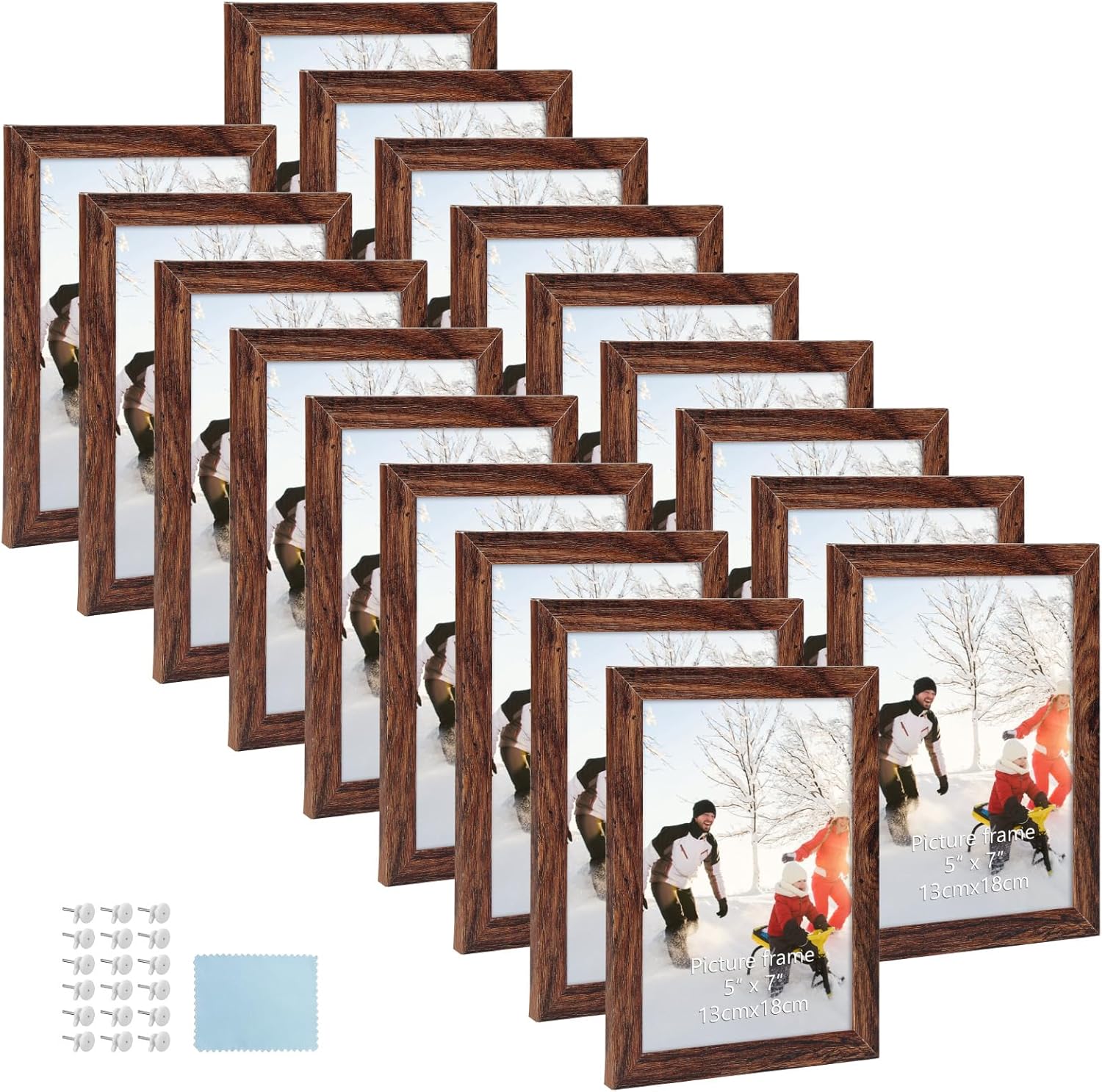 PHAREGE 5x7 Wood Grain Picture Frame Bulk, Set of 18, Distressed Brown Wood Colo...