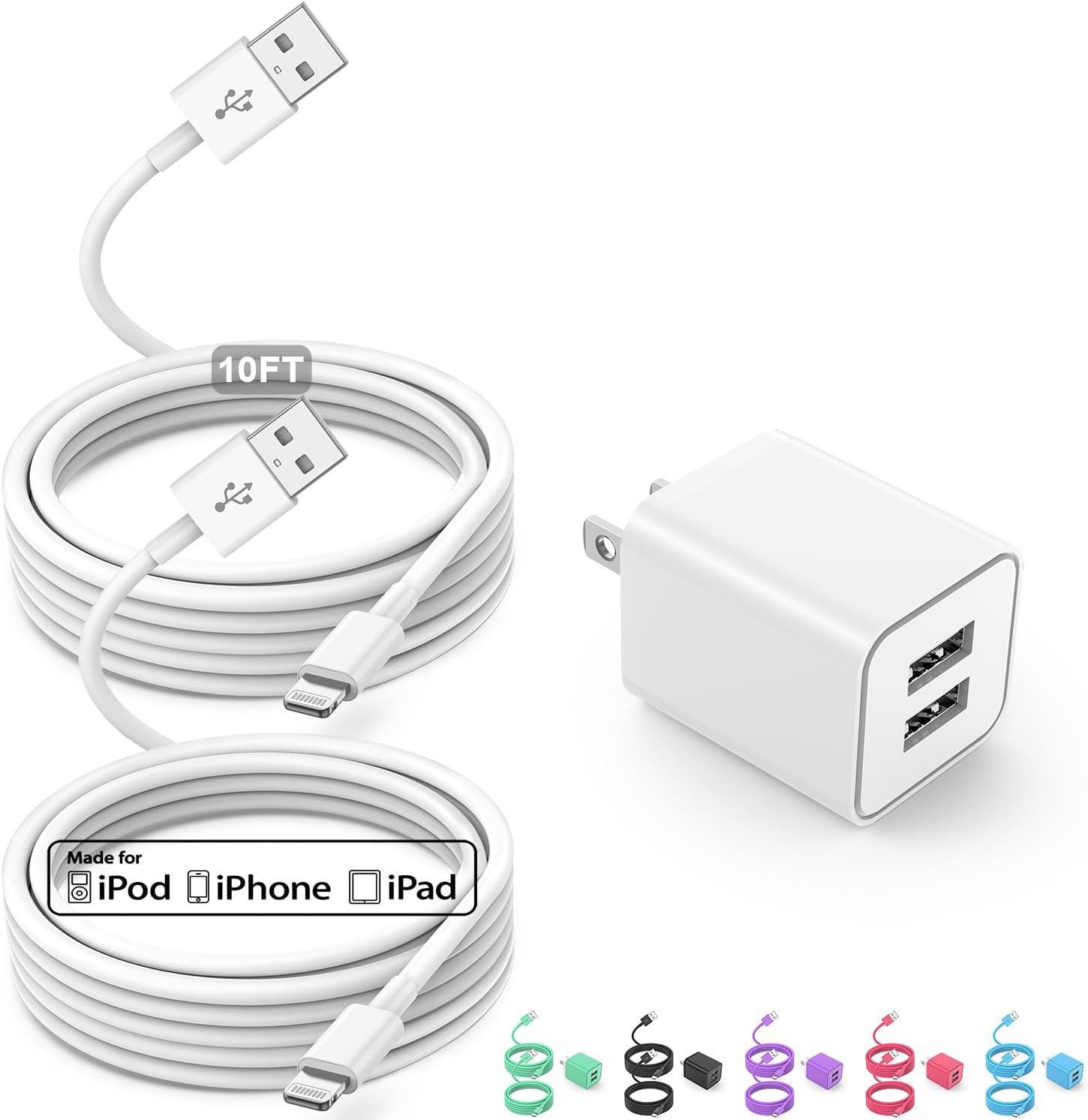 USB Wall Charger and Lightning Cable,[Apple MFi Certified] iPhone Charger with i...